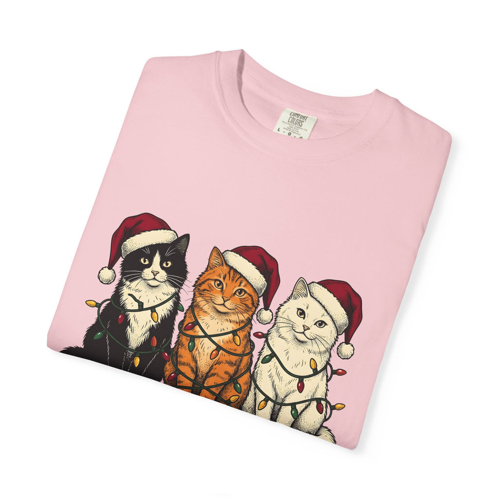 Cat Group Shirt Christmas Animals Gift Women Sketch Tee Kittens T-Shirt Xmas Fan Feline Tshirt Creature Graphic Retro Holiday Lights Tshirt