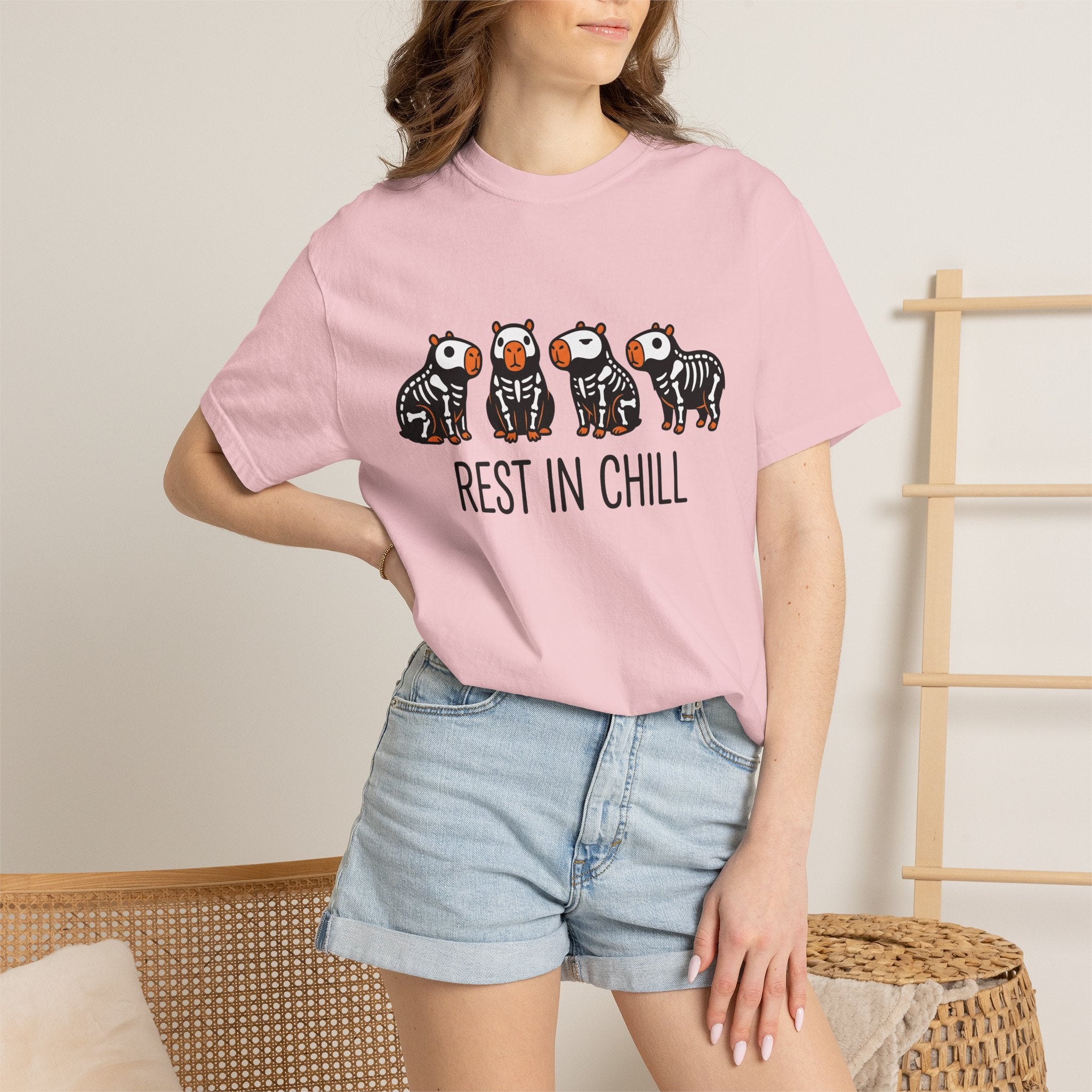 Capybara Skeleton Shirt Halloween Animal Gift Women Cartoon Tee Rodent T-Shirt Spooky Fan Kawaii Tshirt Creature Graphic Cute Animal Costume