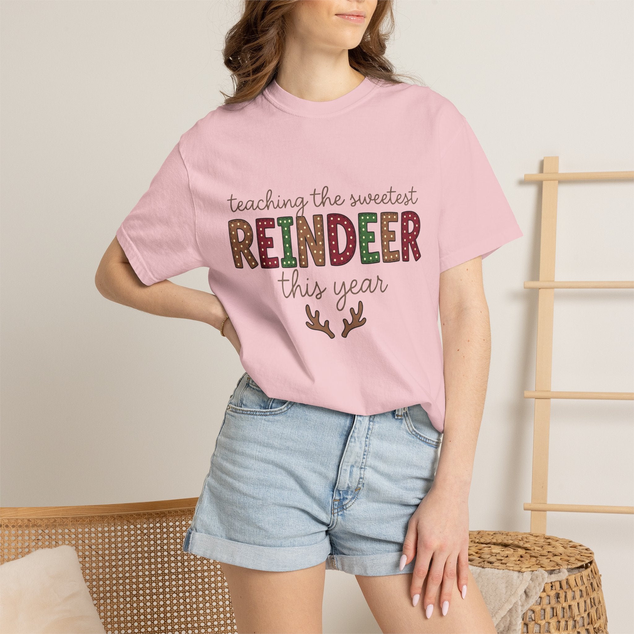Stag Design Shirt Christmas Classroom Gift Women Cartoon Tee Deer T-Shirt Xmas Fan Holiday Tshirt Education Graphic Line Art Rack Tshirt