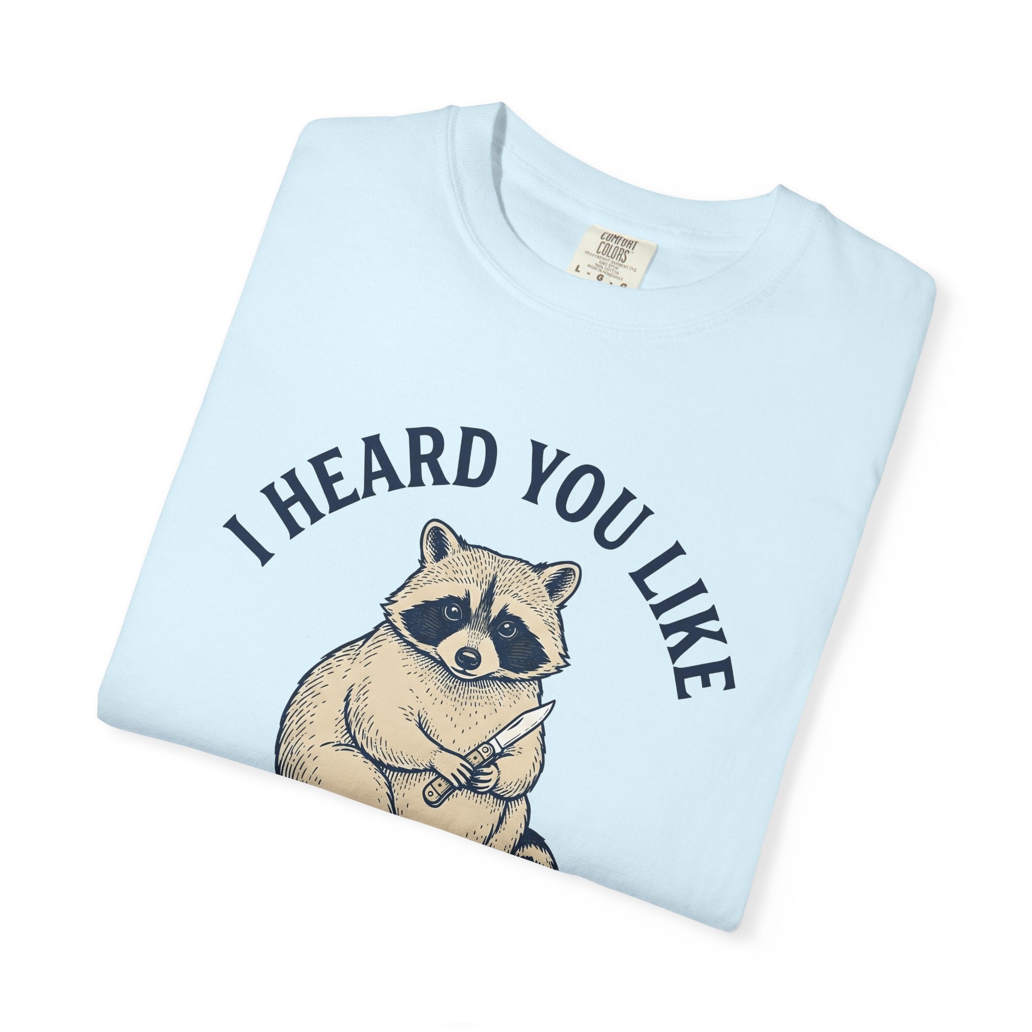 Raccoon Design Shirt Animal Joke Gift Women Sketch Tee Trash Panda T-Shirt Animal Fan Drawing Graphic Retro Folding Knife Tshirt