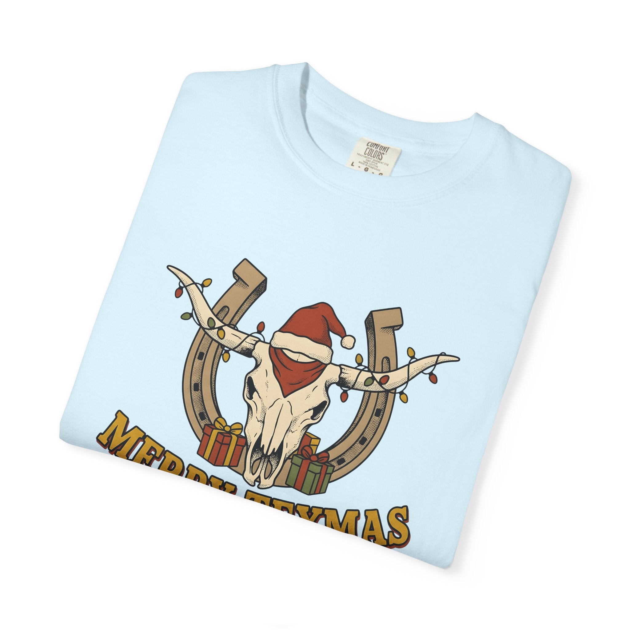 Bull Skull Shirt Christmas Rodeo Gift Women Tribal Tee Cow Skull T-Shirt Xmas Fan Native Tshirt Rodeo Graphic Country Western Horseshoe