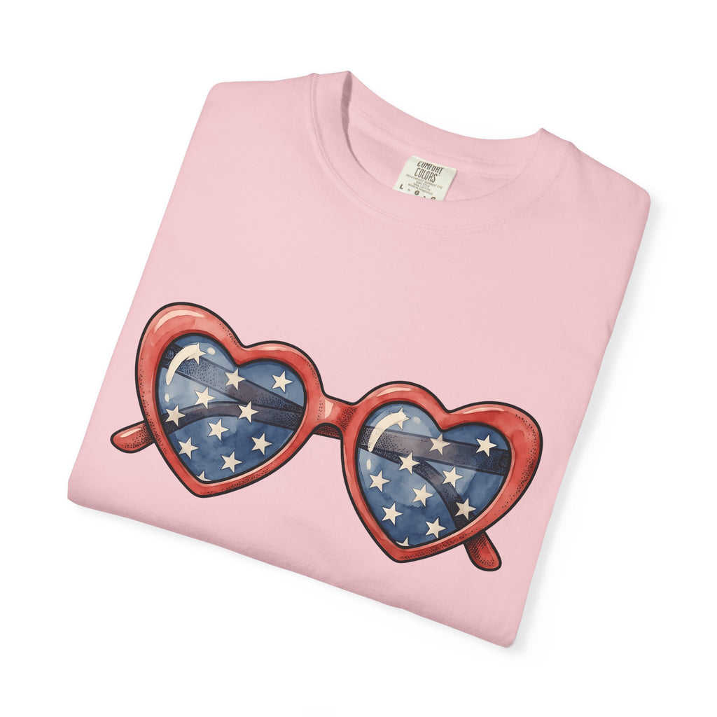 Heart Eyeglasses Shirt 4th Of July Freedom Gift Women Brush Stroke Tee Spectacles T-Shirt Patriot Fan Painted Tshirt Liberty Graphic Classic