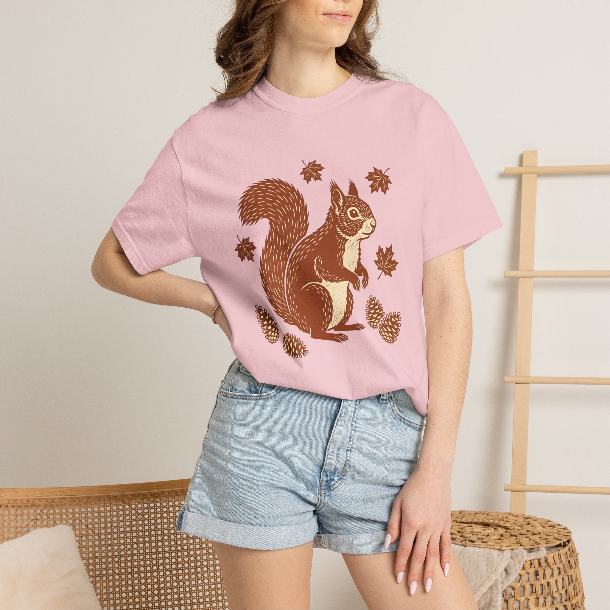 Squirrel Drawing Shirt Animals Nature Gift Women Ethnic Art Tee Rodent T-Shirt Wildlife Fan Tribal Tshirt Environmental Graphic Classic Pine