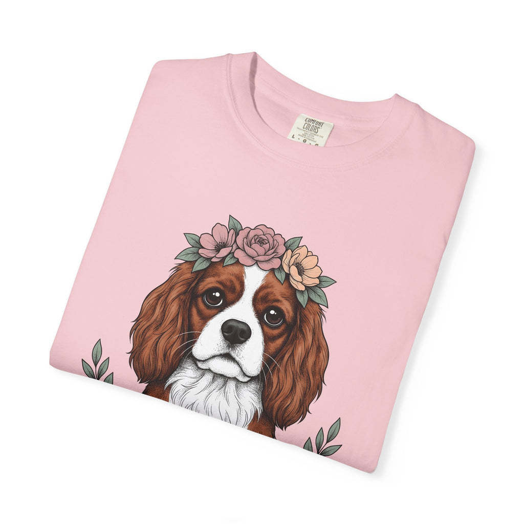 Cavalier Spaniel Dog Shirt Dog Blossoms Gift Women Flower Art Tee Spaniel T-Shirt Dog Fan Floral Tshirt Floral Graphic Sketch Flower Crown