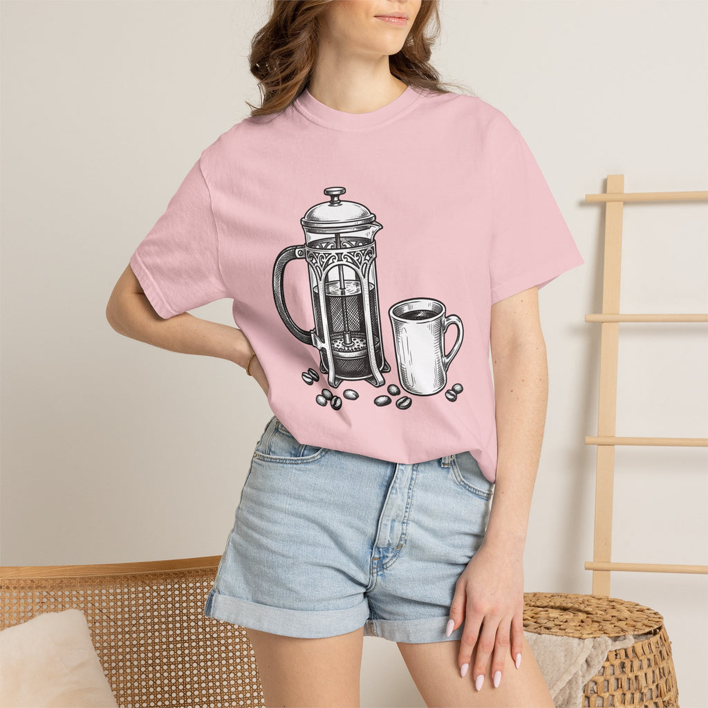 French Press Brew Shirt Coffee Bakeware Gift Women Classic Tee Cafetiere T-Shirt Coffee Fan Vintage Tshirt Baking Graphic Line Art Roasted