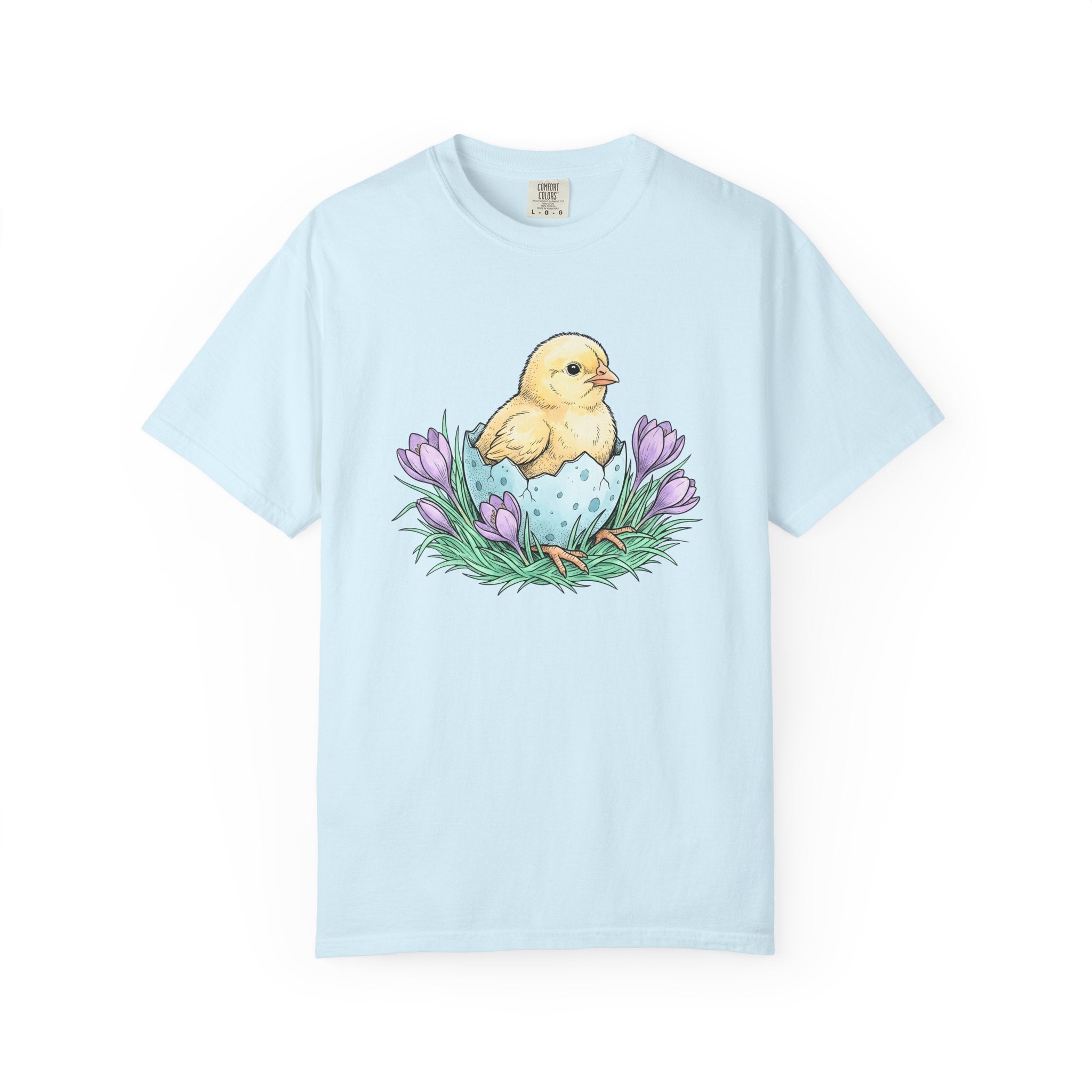 Chick Bird Shirt Easter Creature Gift Women Line Art Tee Hen T-Shirt Easter Fan Minimalist Tshirt Animal Graphic Cartoon Flower Bouquet