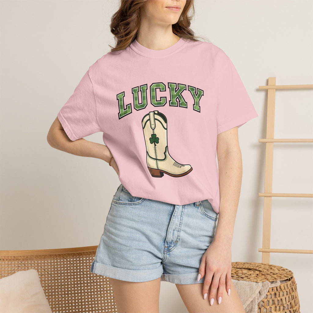 Cowboy Boot Shirt St Patrick's Day Western Gift Women Bold Graphic Tee Boot T-Shirt Irish Fan Graphic Tshirt Rodeo Graphic Vintage Shamrock