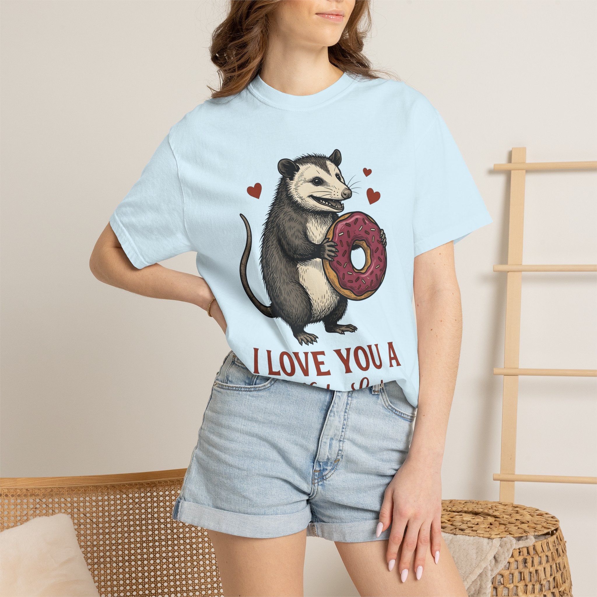 Opossum Doughnut Shirt St. Valentine's Day Fauna Gift Women Animation Tee Donut T-Shirt Valentine Fan Cartoony Tshirt Wildlife Graphic