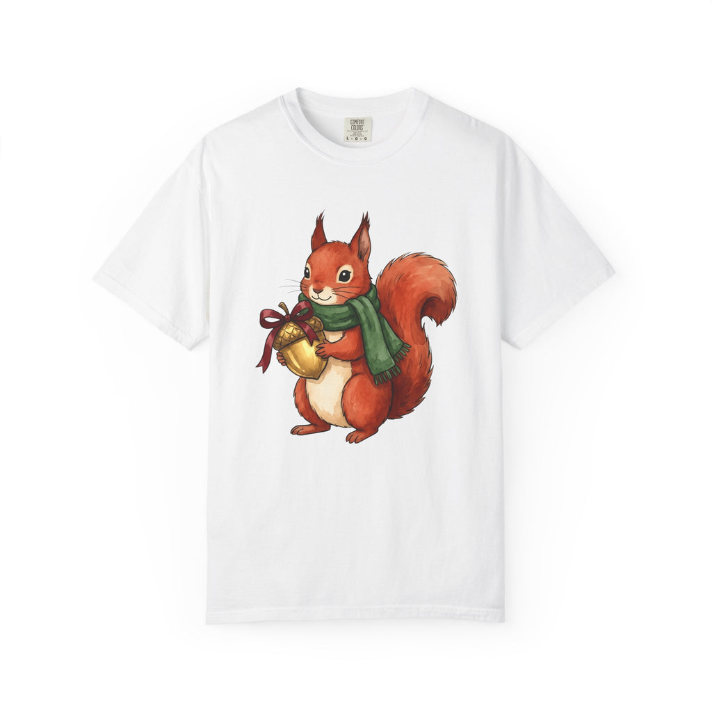 Squirrel Scarf Shirt Christmas Wildlife Gift Women Playful Tee Squirrely T-Shirt Xmas Fan Animal Graphic Tshirt Brush Stroke Nut Tshirt