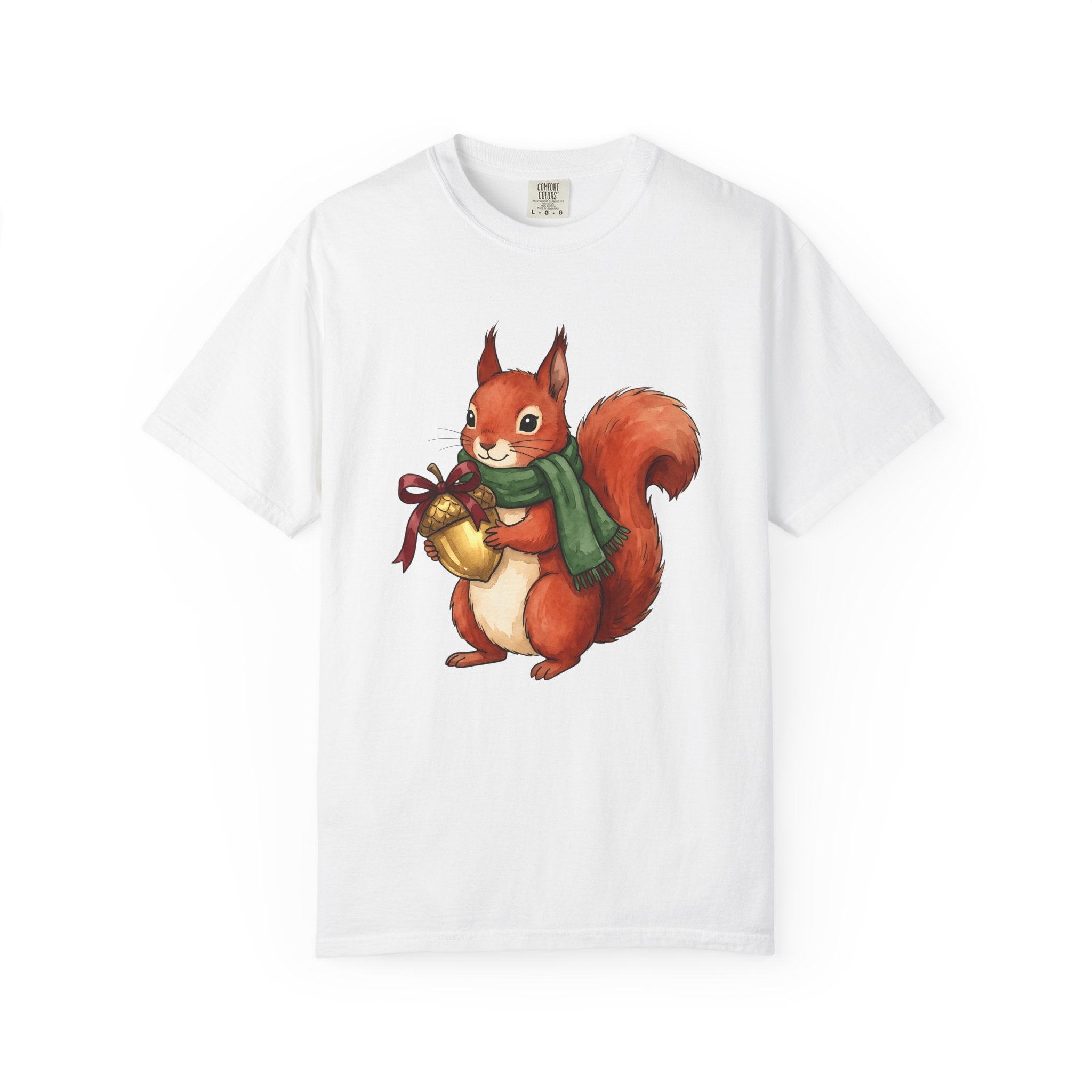 Squirrel Scarf Shirt Christmas Wildlife Gift Women Playful Tee Squirrely T-Shirt Xmas Fan Animal Graphic Tshirt Brush Stroke Nut Tshirt