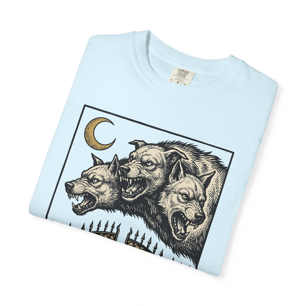 Three-Headed Dog Shirt Gothic Legends Gift Women Dark Art Tee Cerberus T-Shirt Goth Fan Macabre Tshirt Mythology Graphic Retro Bones Tshirt