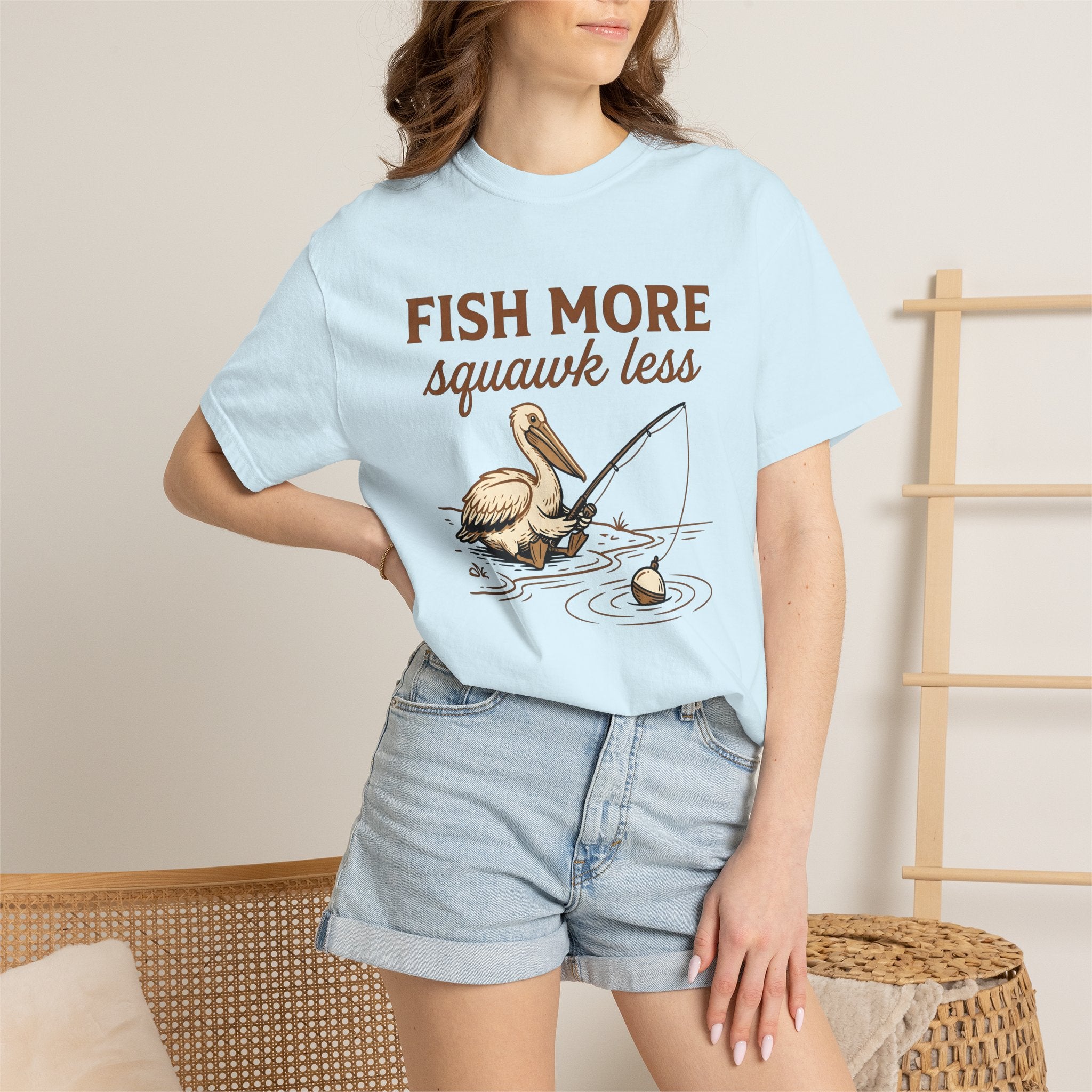 Pelican Fishing Shirt Fishing Outdoors Gift Women Cartoon Tee Fishing T-Shirt Angler Fan Tooned Tshirt Nature Graphic Vintage Fishing Rod