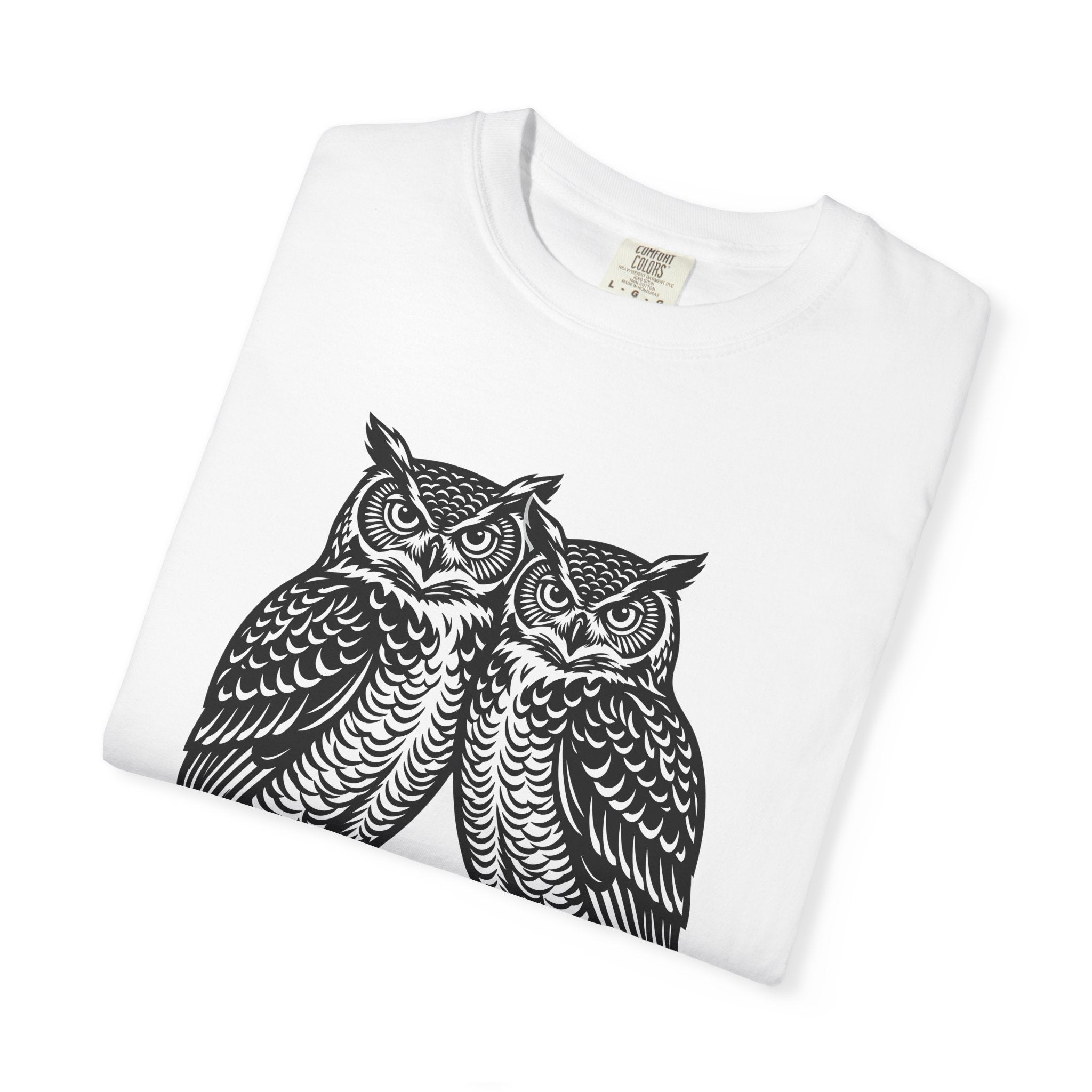 Owl Couple Shirt Animals Forest Gift Women Linocut Tee Owls T-Shirt Wildlife Fan Owl Art Tshirt Woodland Graphic Retro Limb Tshirt