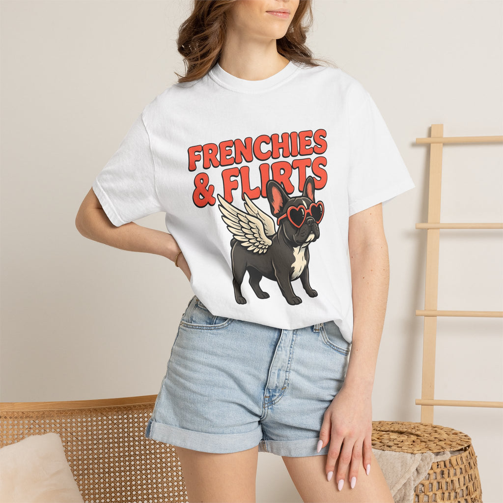 Frenchie Puppy Shirt Valentine's Day Pet Gift Women Sketch Tee French Bulldog T-Shirt Valentine Fan Hand Drawn Tshirt Animal Graphic Line