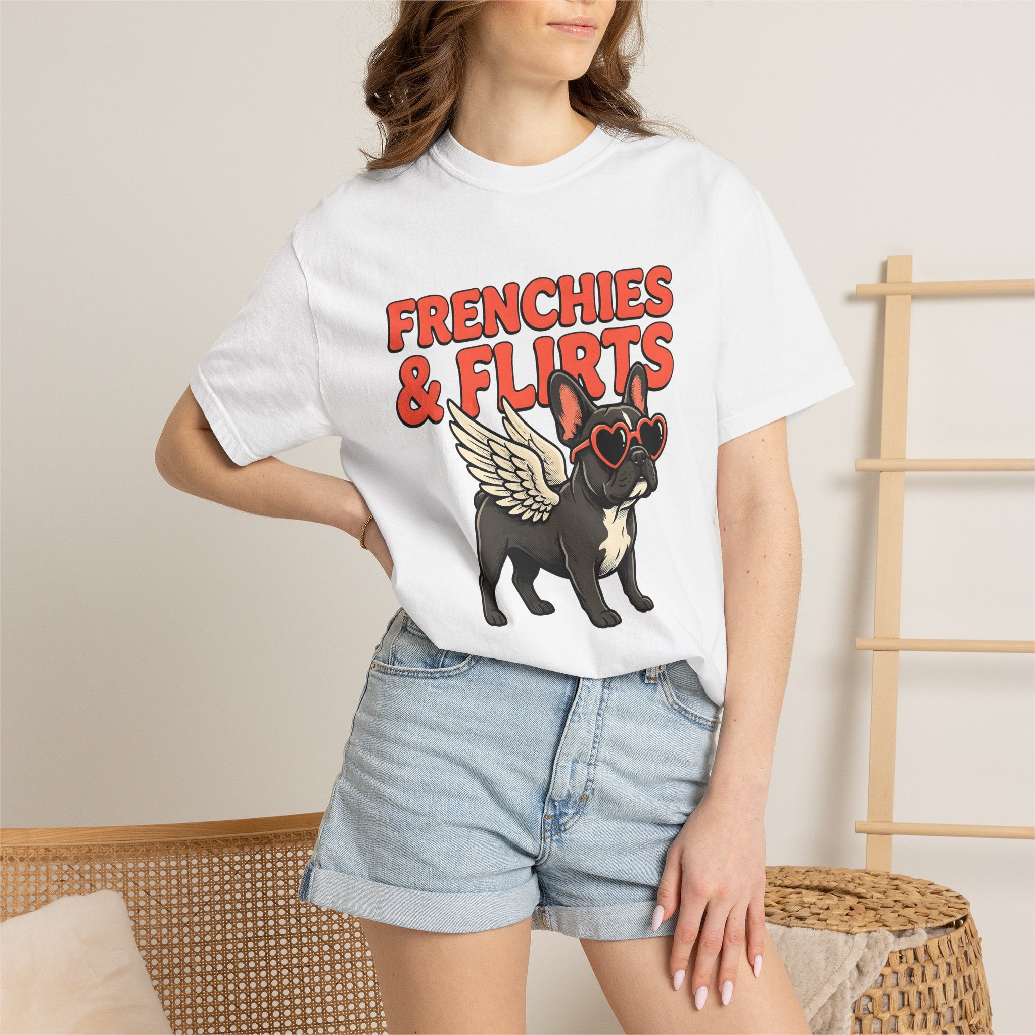 Frenchie Puppy Shirt Valentine's Day Pet Gift Women Sketch Tee French Bulldog T-Shirt Valentine Fan Hand Drawn Tshirt Animal Graphic Line