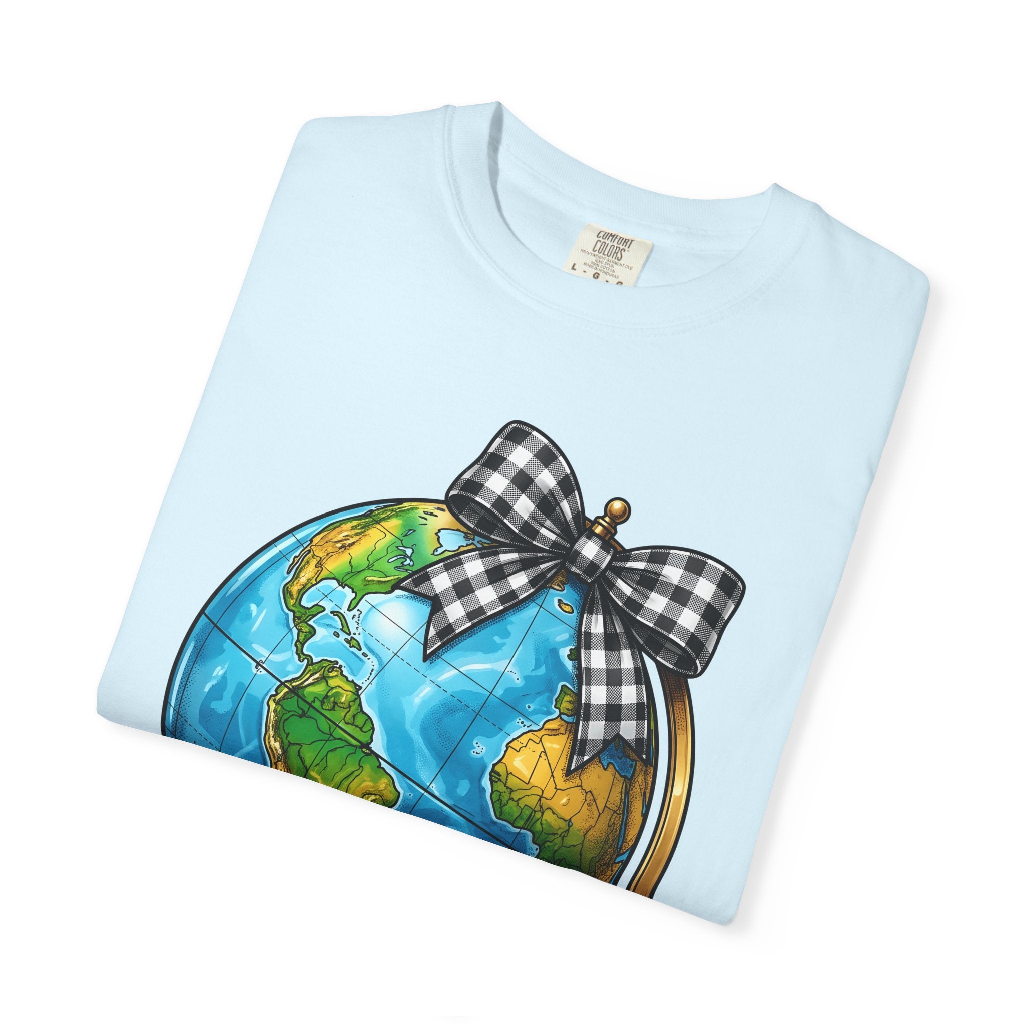 Map Bow Shirt Teachers Expedition Gift Women Bold Tee Bow T-Shirt Educator Enthusiast Typography Tshirt Adventure Graphic Old School Checked