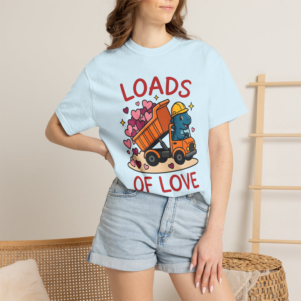 Dinosaur Dump Truck Shirt St. Valentine's Day Twosome Gift Women Line Art Tee Dinosaur Truck T-Shirt Valentines Fan Drawing Graphic Tshirt