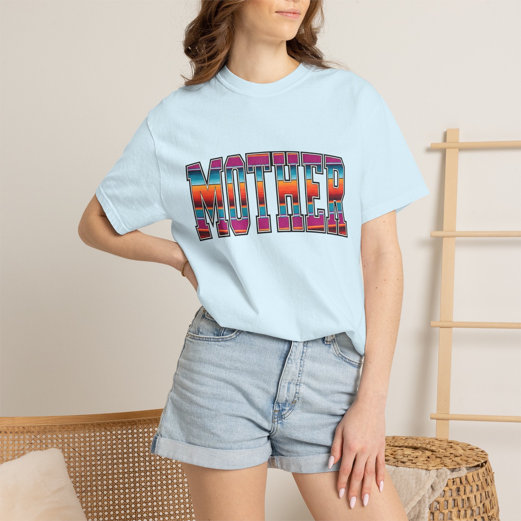 Bold Varsity Text Shirt Moms Family Gift Women Boho Tee Lettering T-Shirt Motherhood Fan Hippie Tshirt Clan Graphic Retro Rainbow Stripe