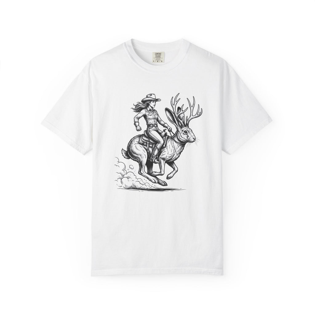 Jackalope Cowgirl Shirt Cowgirl Cowboy Gift Women Sketch Tee Jackalope T-Shirt Rodeo Fan Drawing Graphic Retro Western Hat Tshirt