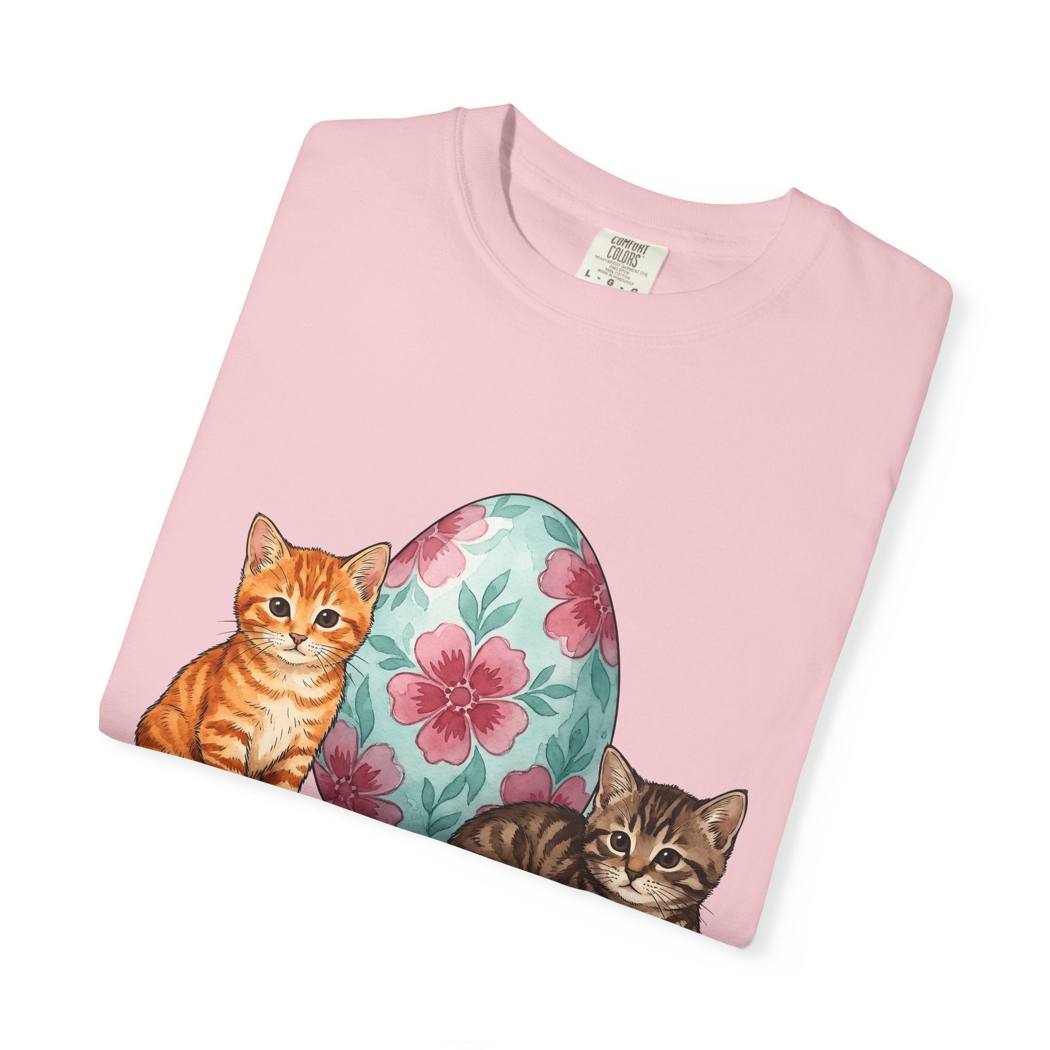 Kitten Floral Egg Shirt Easter Cat Gift Women Watercolor Tee Easter Egg T-Shirt Cat Fan Easter Bunny Tshirt Cat Lady Graphic Hand Drawn