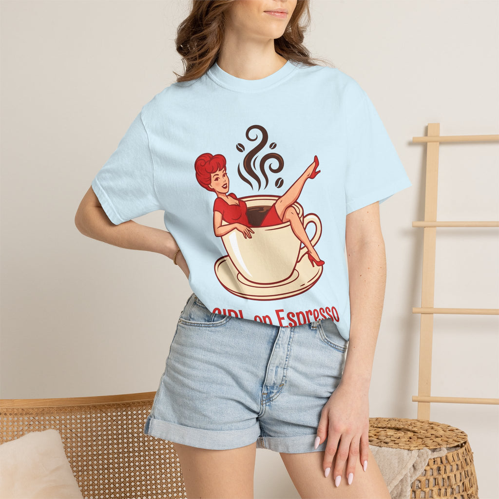 Pinup Coffee Mug Shirt Coffee Fun Gift Women Hand Drawn Tee Coffee Cup T-Shirt Coffee Fan Illustrated Tshirt Humor Graphic Line Art Steam