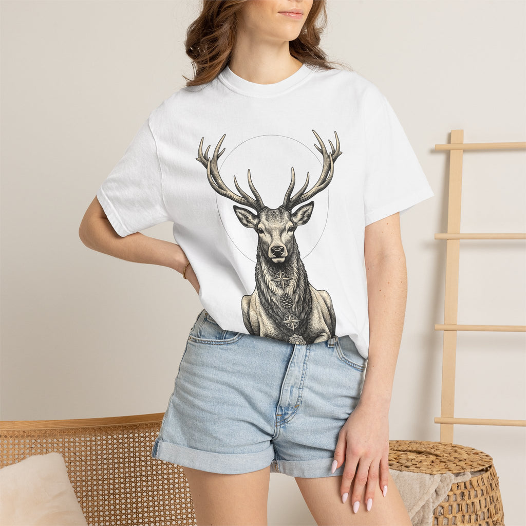 Buck Deer Shirt Animal Wildlife Gift Women Modern Boho Tee Stag T-Shirt Wildlife Enthusiast Bohemian Tshirt Conservation Graphic Retro Lotus