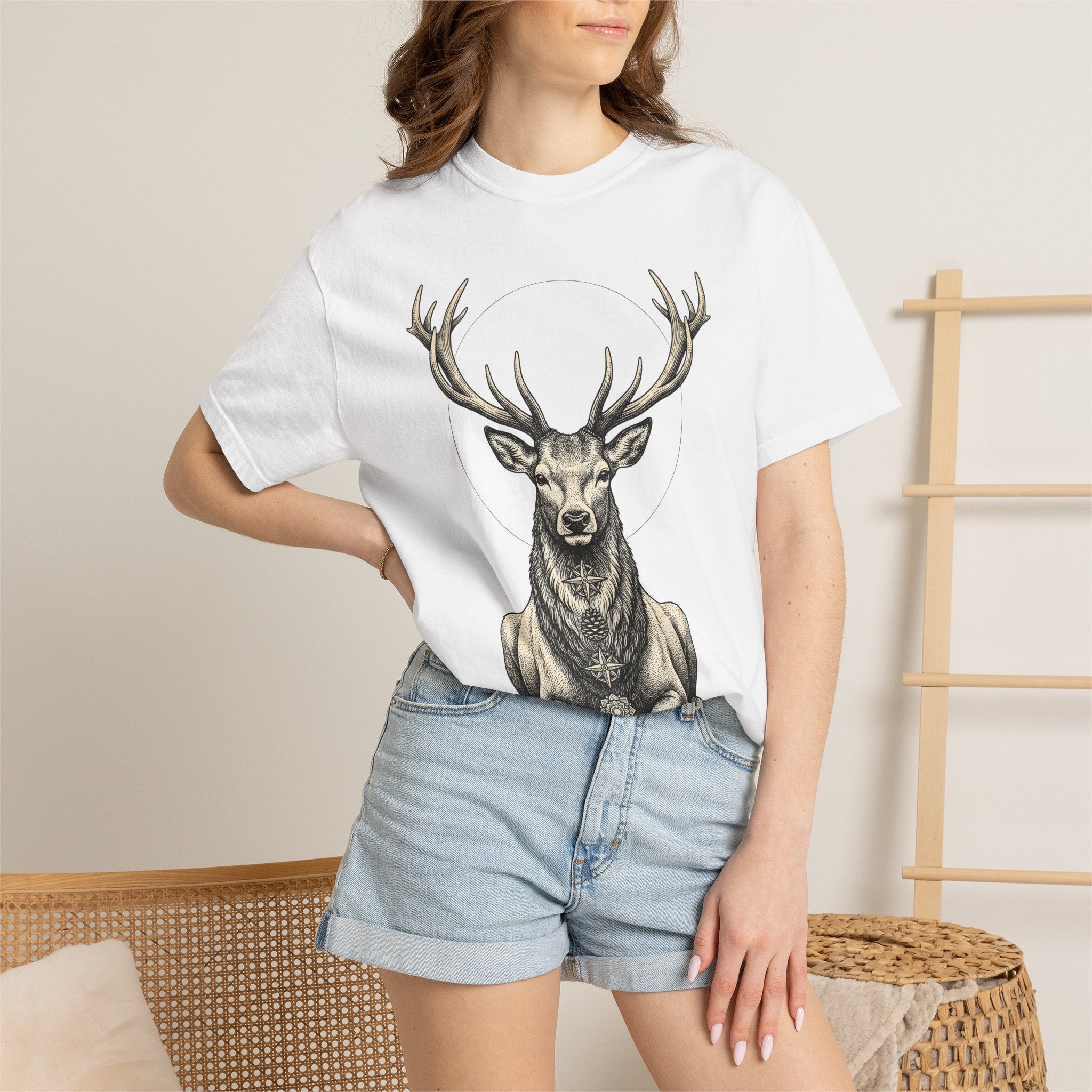 Buck Deer Shirt Animal Wildlife Gift Women Modern Boho Tee Stag T-Shirt Wildlife Enthusiast Bohemian Tshirt Conservation Graphic Retro Lotus