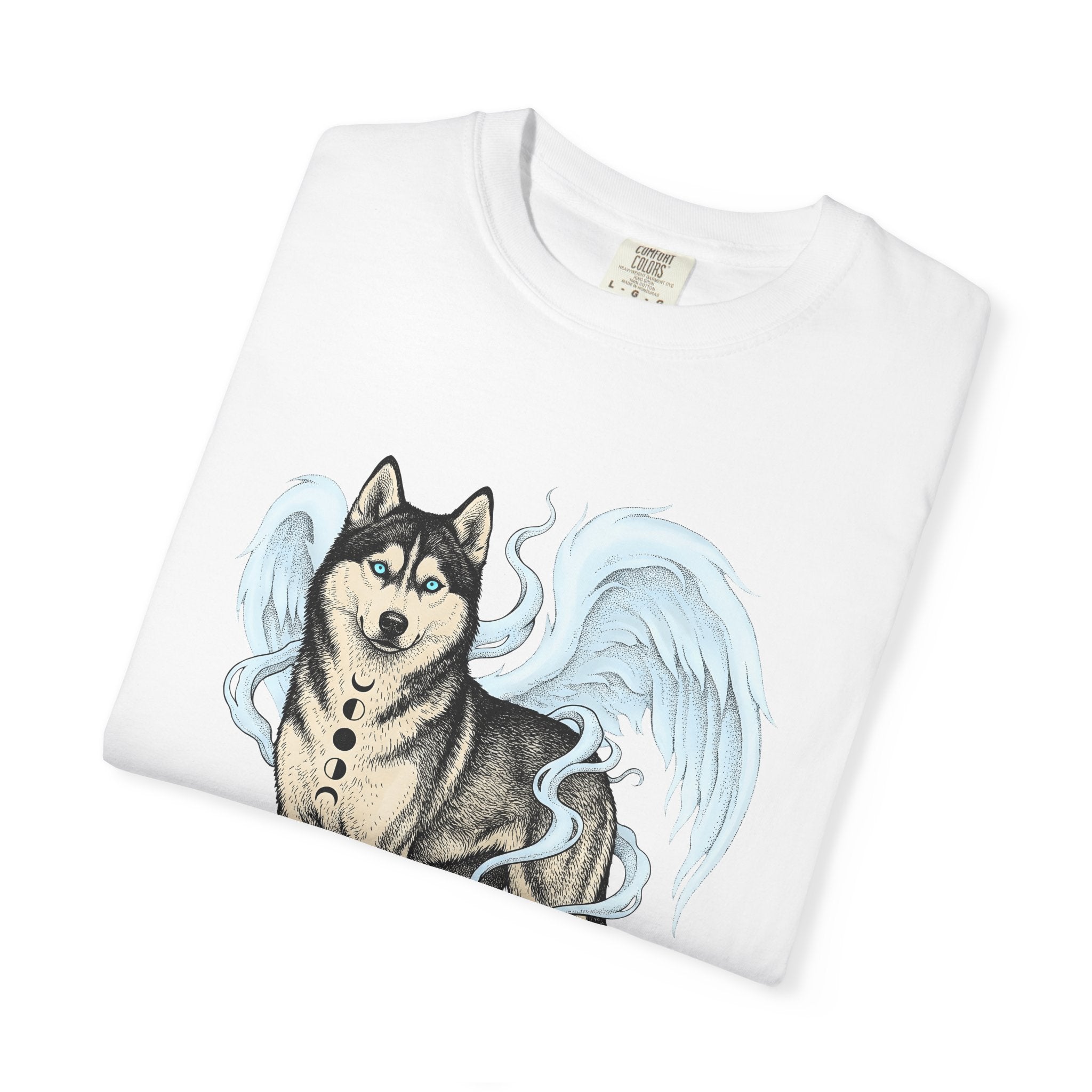 Husky Angel Shirt Dog Legend Gift Women Cartoon Tee Siberian Husky T-Shirt Dog Fan Husky Graphic Tshirt Digital Art Feathers Tshirt
