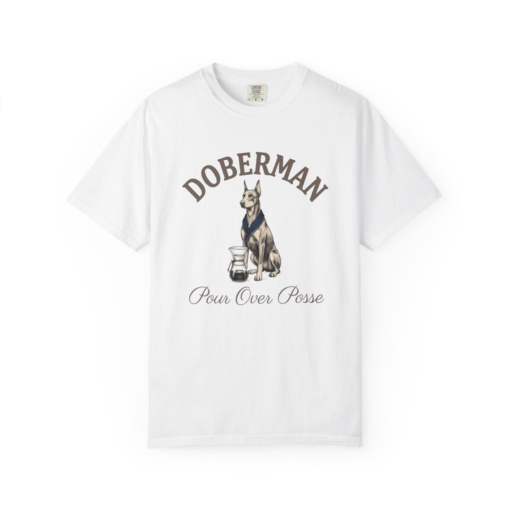 Doberman Shirt Dog Coffee Shop Gift Women Line Art Tee Dobermann T-Shirt Dog Fan Minimalist Tshirt Cafe Design Old School Coffee Brewer