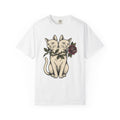 Dual-Headed Feline Shirt Cat Flower Art Gift Women Illustrative Tattoo Tee Cat T-Shirt Cat Fan Tattooed Tshirt Floral Graphic Old School