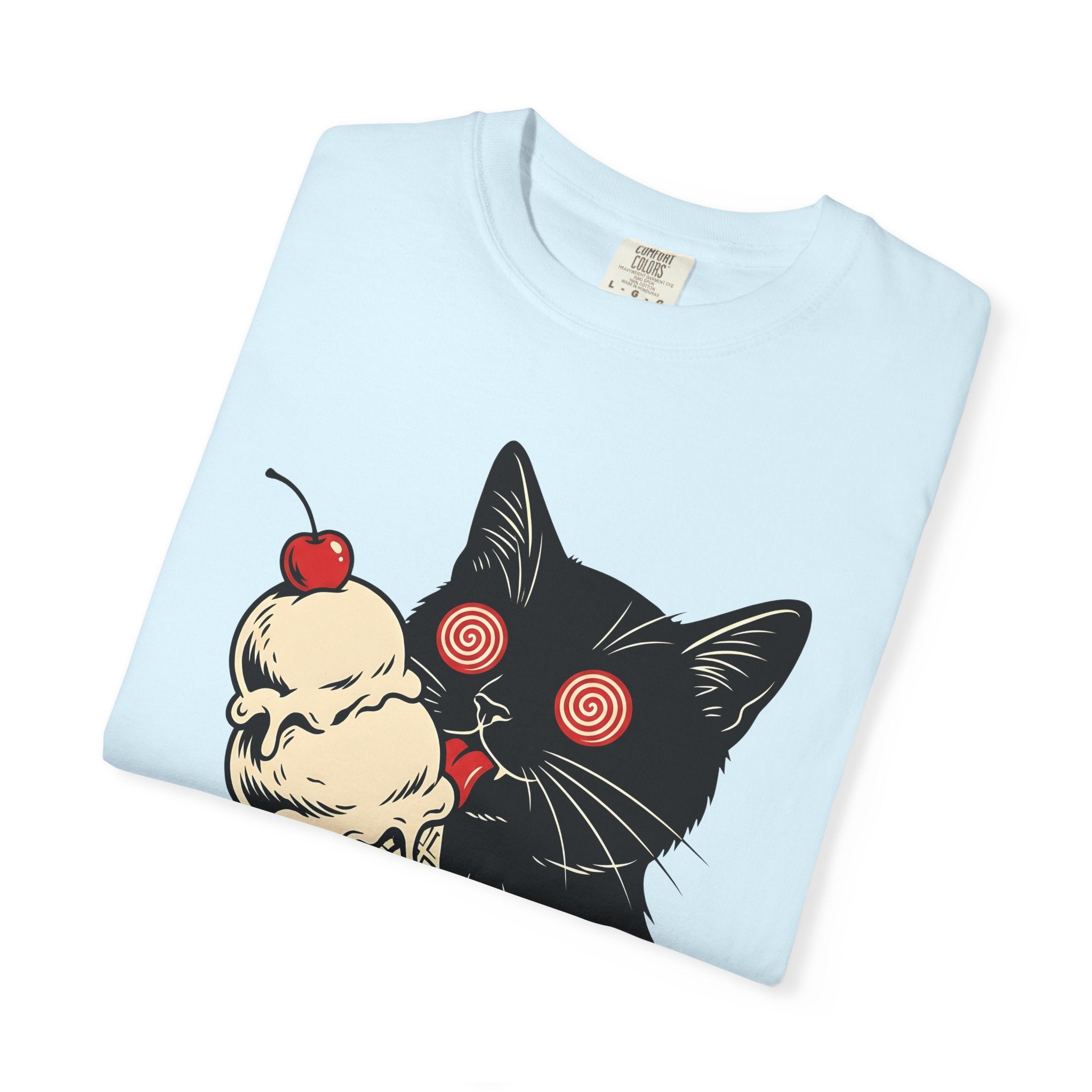 Black Cat Shirt Cat Food Gift Women Bold Graphic Tee Kitty T-Shirt Cat Fan Graphic Design Illustration Retro Ice Cream Cone Tshirt