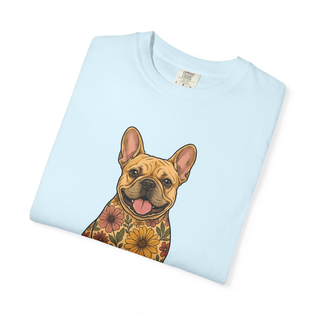 Frenchie Bulldog Shirt Dog Plants Gift Women Vintage Tee Bulldog T-Shirt Dog Fan French Bulldog Tshirt Floral Graphic Line Art Flower Motif