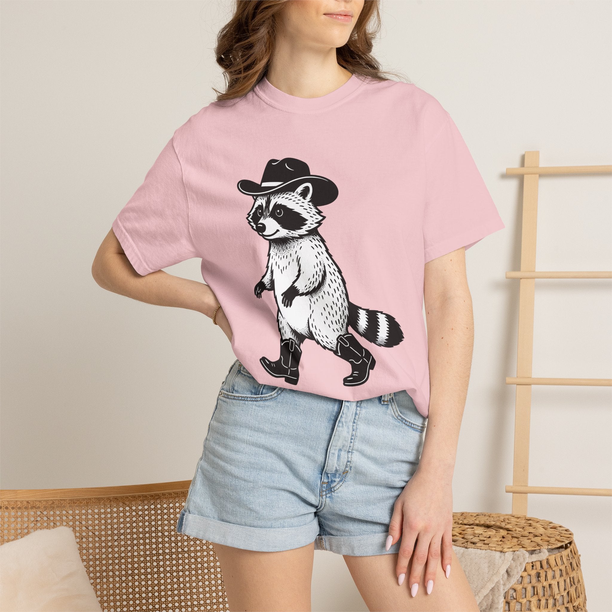 Raccoon Cowboy Shirt Animals Ranch Gift Women Cartoon Tee Trash Panda T-Shirt Wildlife Fan Cartoonish Tshirt Farm Graphic Ink Cowboy Boots