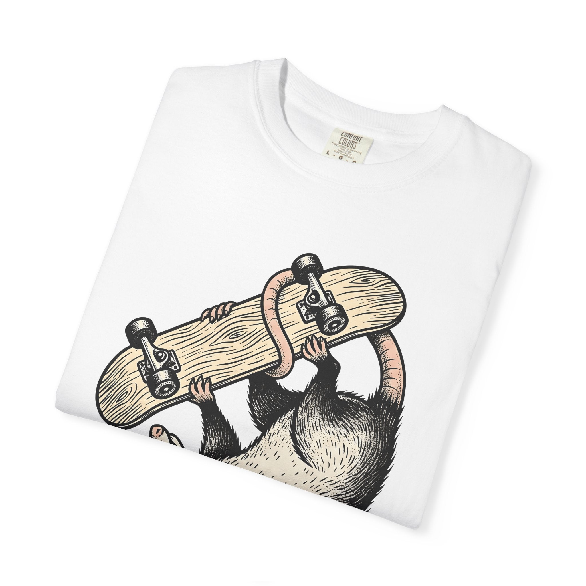 Night Possum Skateboard Shirt Animals Action Sports Gift Women Cartoon Tee Possum T-Shirt Wildlife Enthusiast Toon Tshirt Extreme Sports