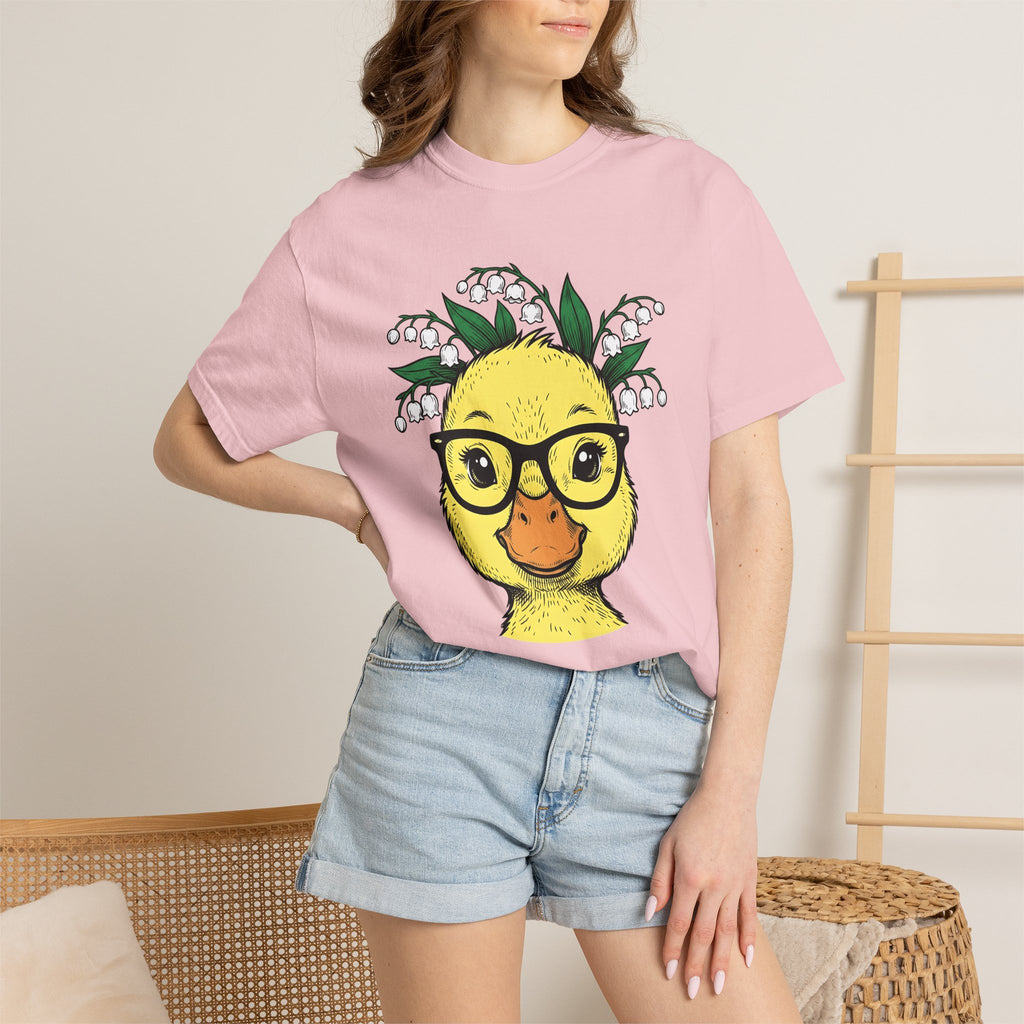 Duck Chick Spectacles Shirt Easter Creature Gift Women Animated Tee Duckling T-Shirt Easter Fan Cartoon Tshirt Animal Graphic Doodle Flower