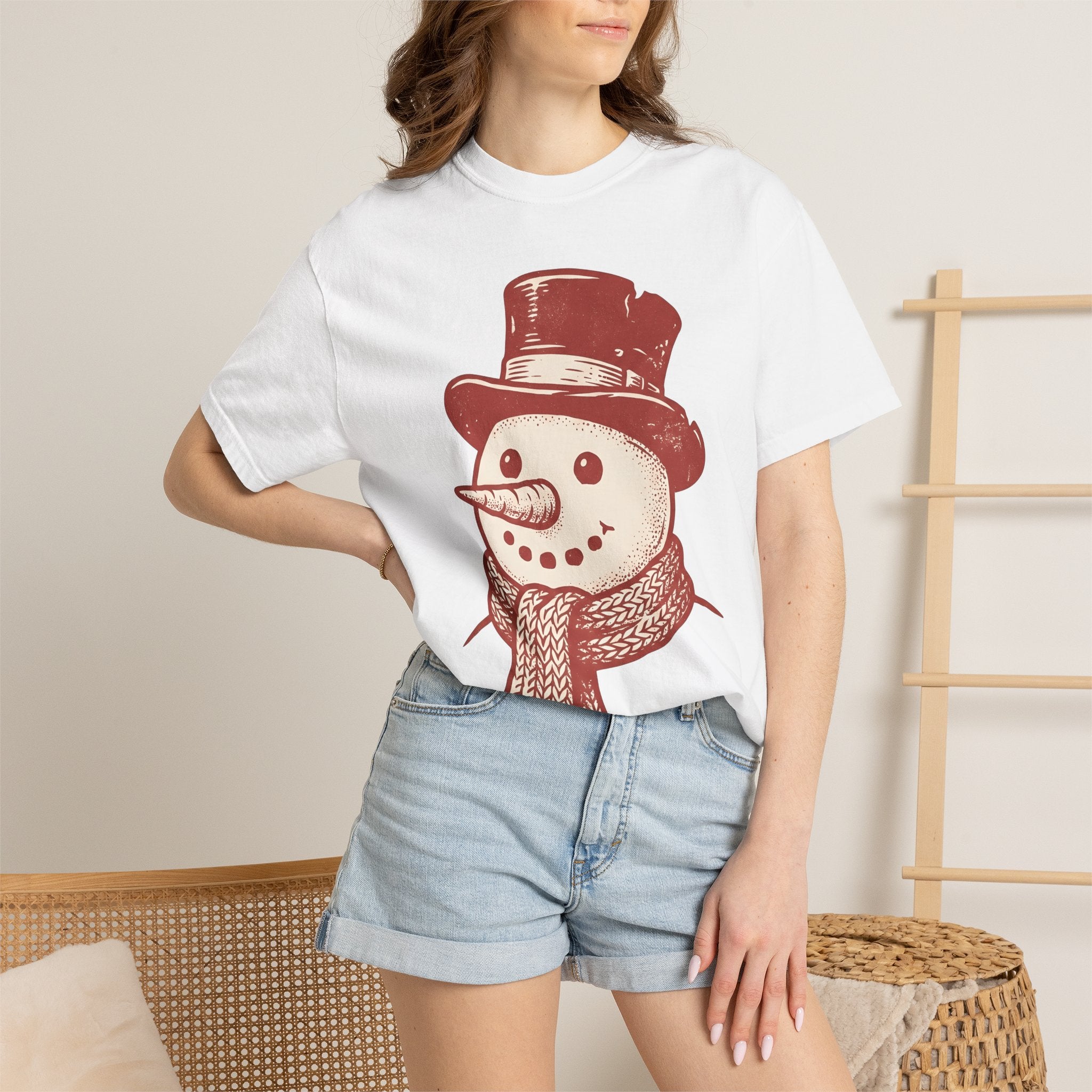 Snowman Illustration Shirt Christmas Holiday Gift Women Retro Tee Frosty T-Shirt Xmas Fan Vintage Tshirt Seasonal Graphic Sketch Neck Warmer