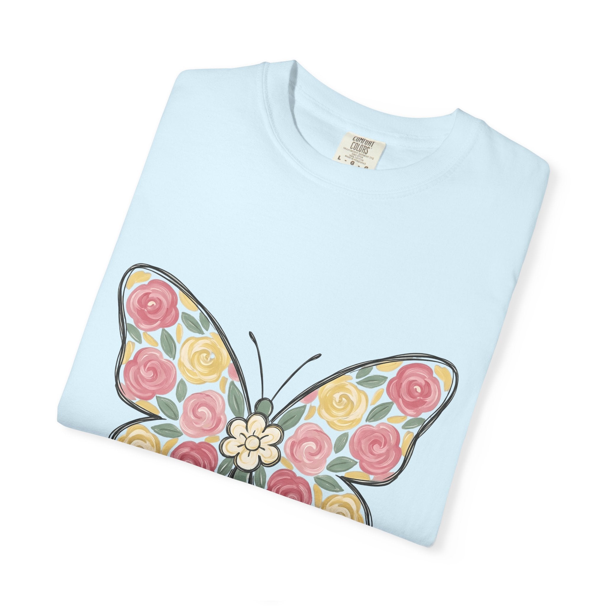 Flower Butterfly Shirt Easter Outdoors Gift Women Rustic Tee Butterfly T-Shirt Spring Fan Vintage Tshirt Camping Graphic Doodle Red Rose