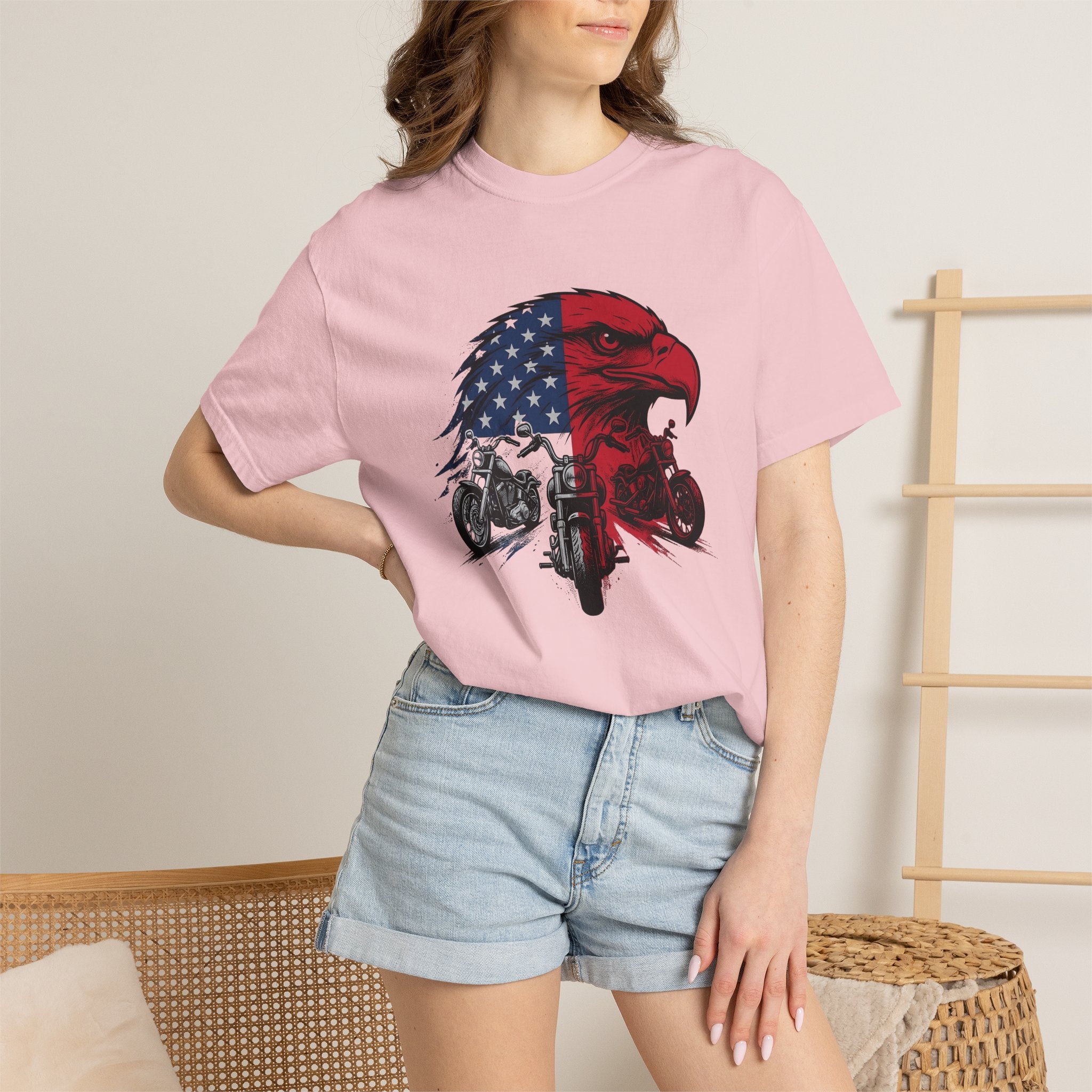 Eagle Motorbike Shirt America Riding Gift Women Usa Tee Motorcycle T-Shirt American Enthusiast Biker Tshirt Biking Graphic Classic Stars