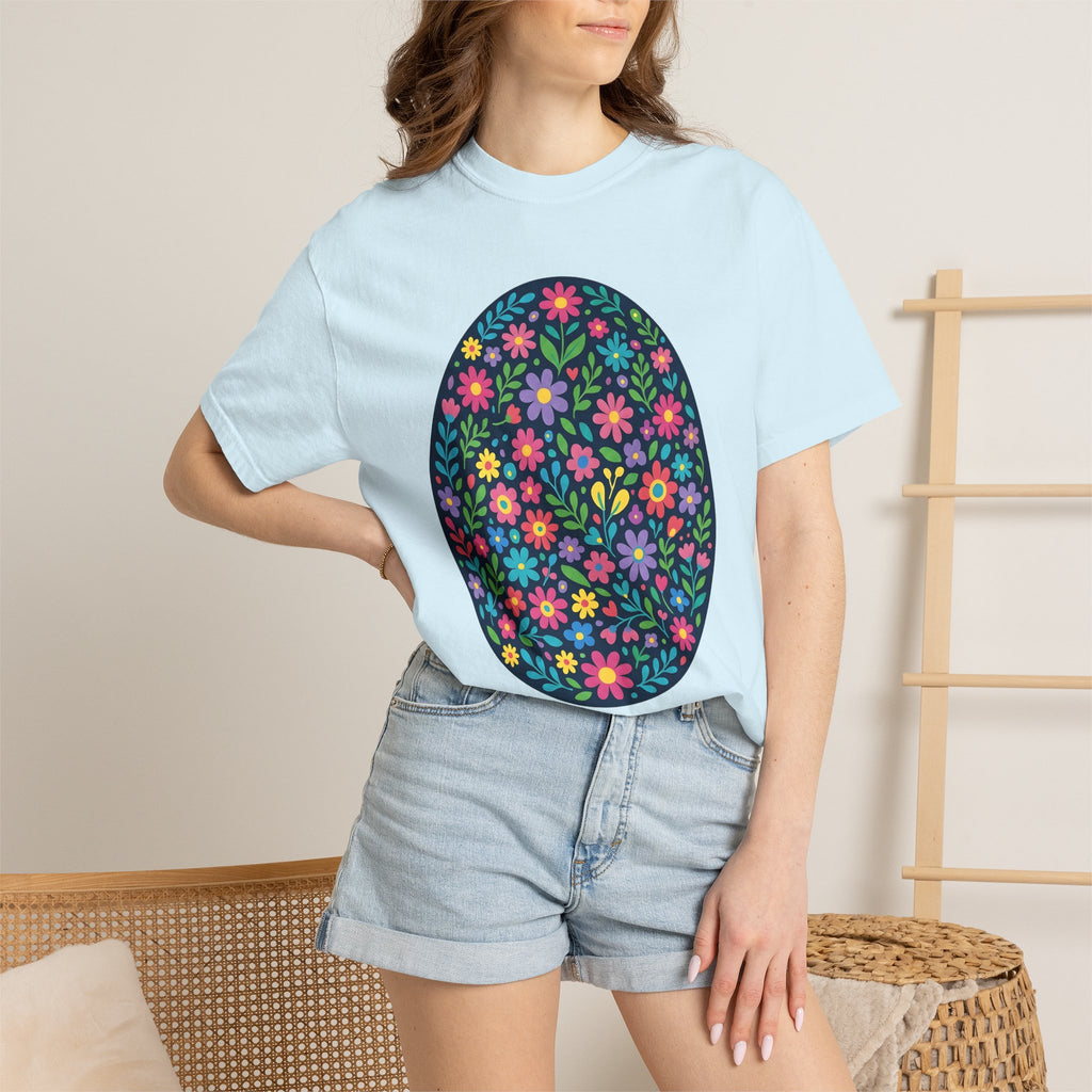 Floral Egg Shirt Easter Spring Gift Women Folk Art Tee Easter Egg T-Shirt Easter Fan Primitive Tshirt Spring Graphic Boho Wildflowers Tshirt