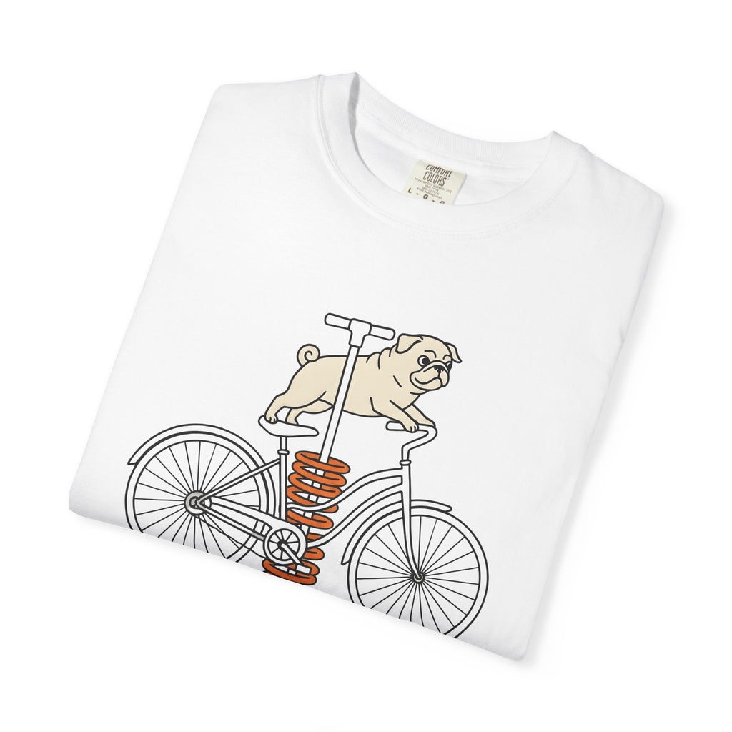 Pug Bicycle Shirt Funny Dog Gift Women Cartoon Tee Doggy T-Shirt Humor Fan Comic Tshirt Canine Graphic Minimalist Pogo Stick Tshirt