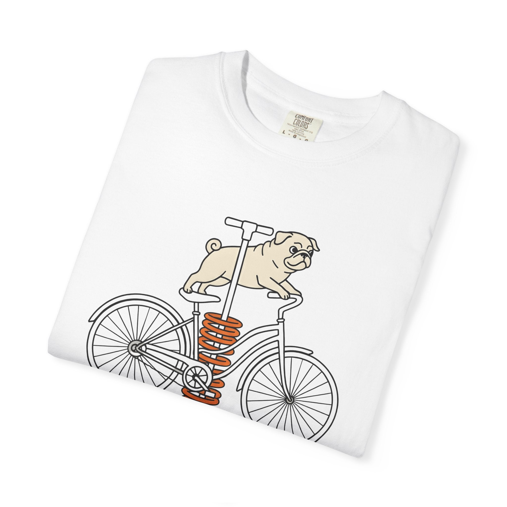 Pug Bicycle Shirt Funny Dog Gift Women Cartoon Tee Doggy T-Shirt Humor Fan Comic Tshirt Canine Graphic Minimalist Pogo Stick Tshirt
