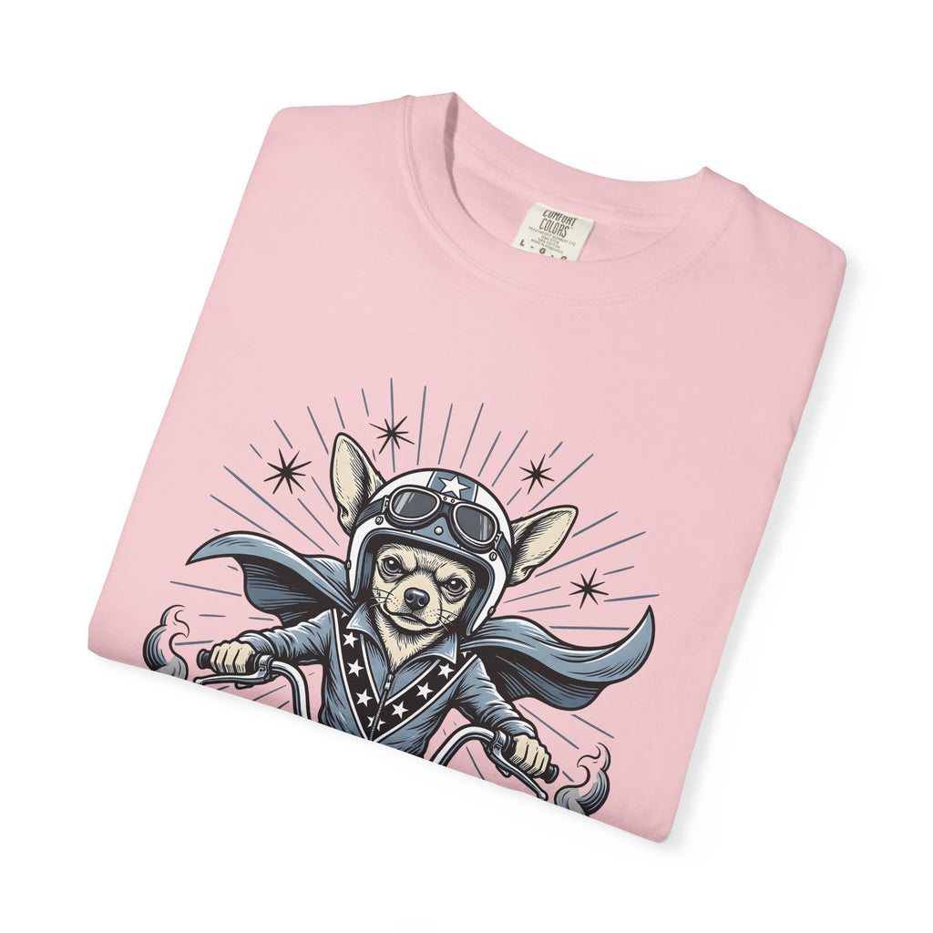 Chihuahua Biker Shirt Dog Motorbike Gift Women Traditional Tee Puppy T-Shirt Dog Fan Classic Tshirt Motorcycle Graphic Hand Drawn Chopper