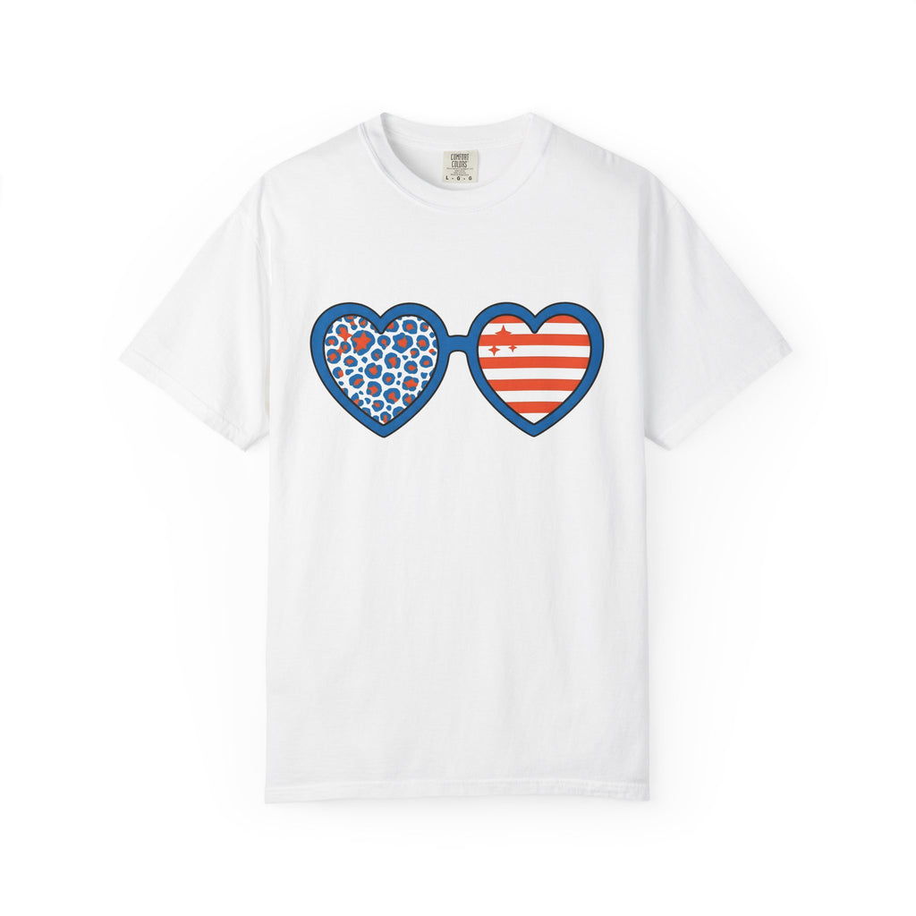 Heart Shades Shirt America Flag Gift Women Vibrant Tee Shades T-Shirt American Fan Patriotic Tshirt Banner Graphic Vintage Leopard Pattern