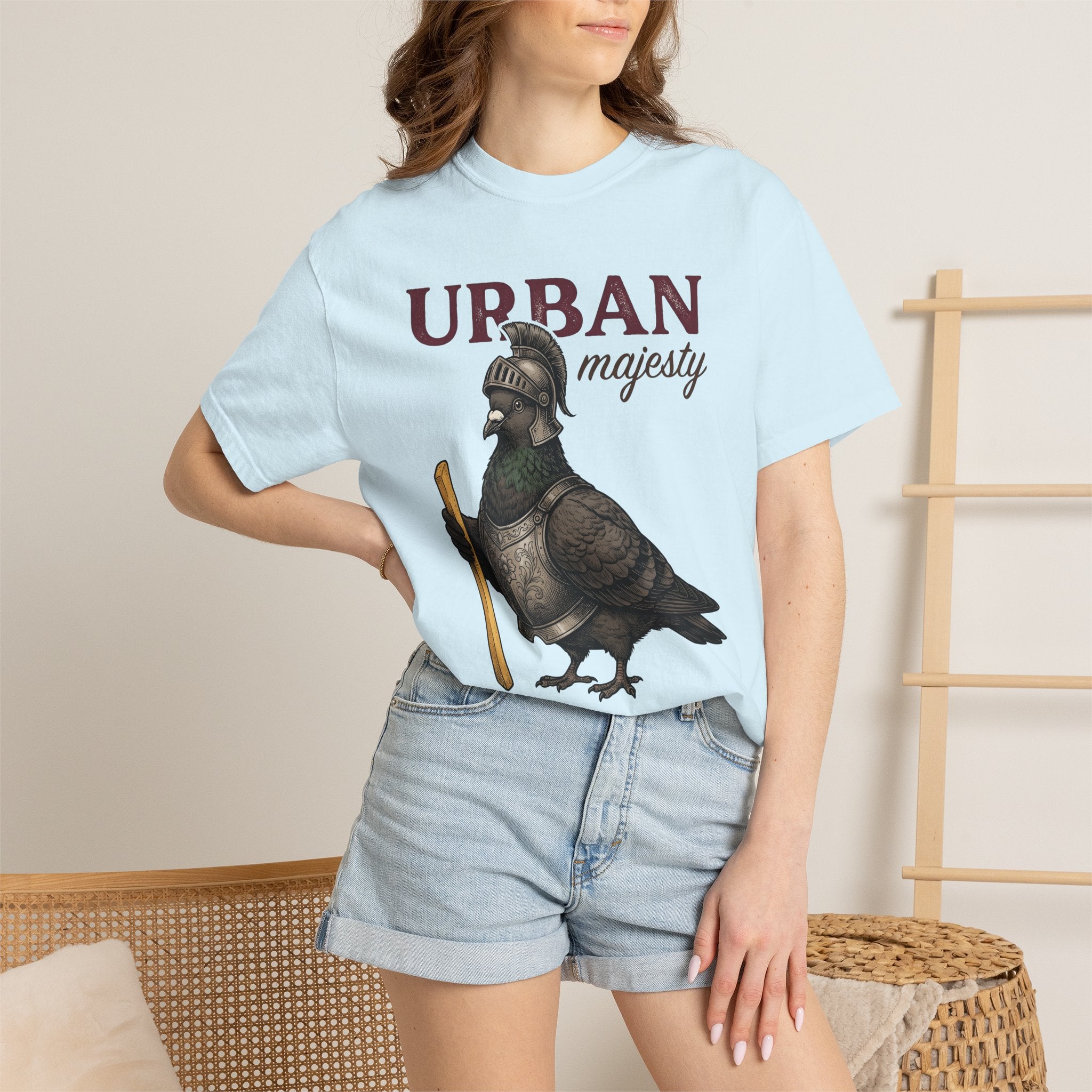 Pigeon In Armor Shirt Funny Fauna Gift Women Antique Tee Dove T-Shirt Humor Fan Vintage Tshirt Wildlife Graphic Line Art Soldier Helmet