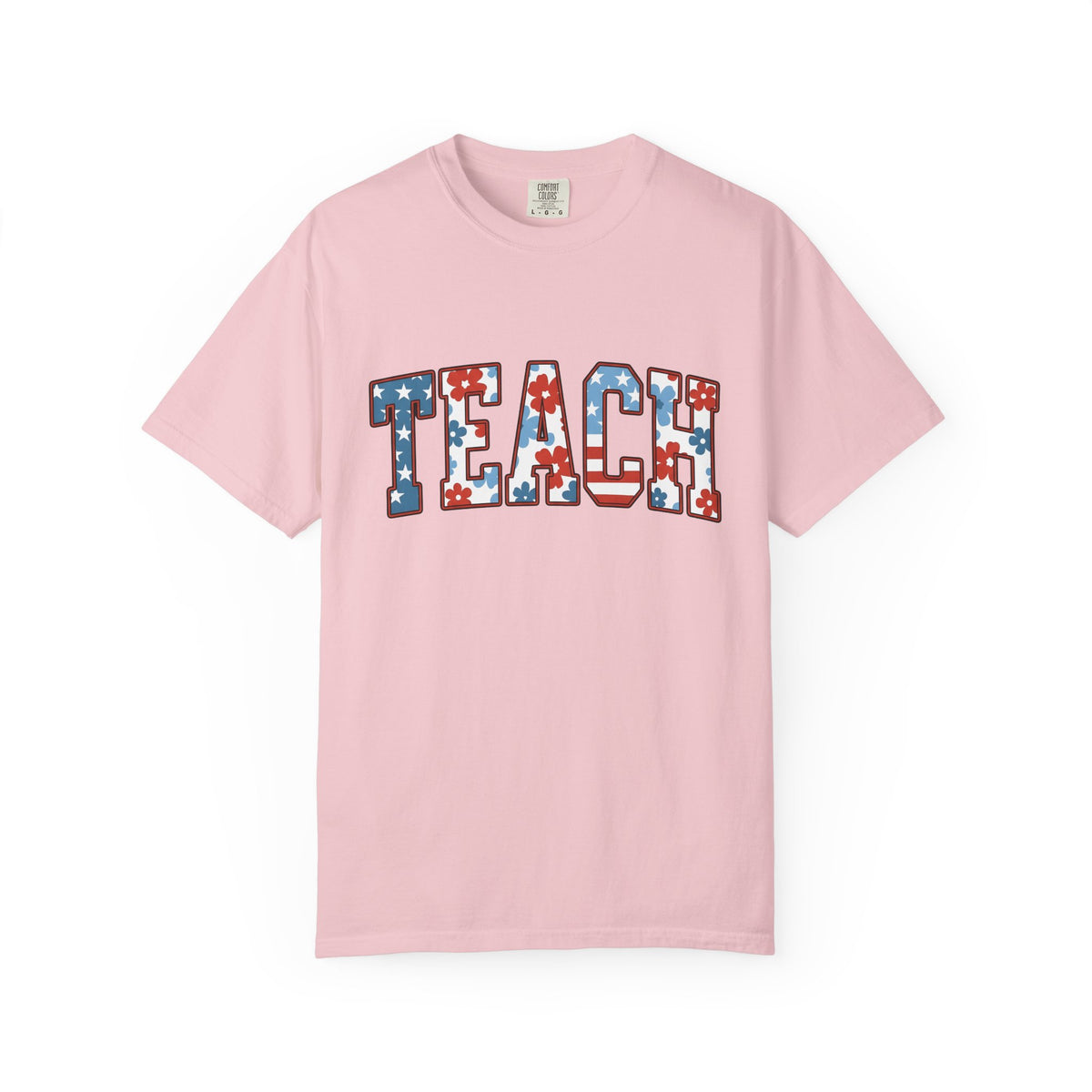 Patriotic Floral Text Shirt America Teacher Unisex Gift Bold Tee Floral