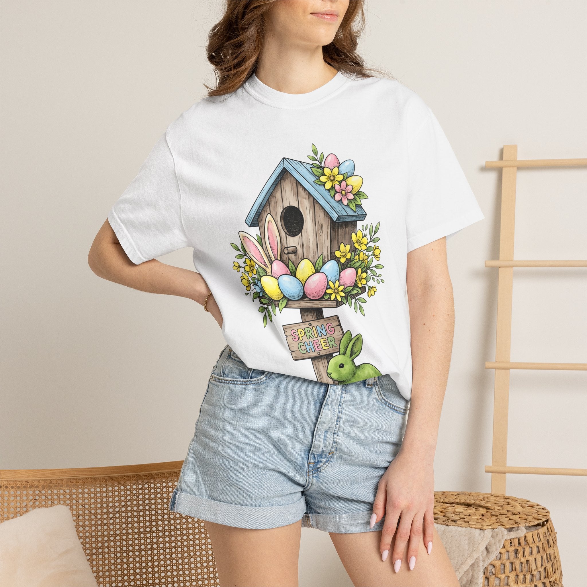 Bunny Bird Home Shirt Easter Outdoor Gift Women Line Art Tee Rabbit T-Shirt Spring Fan Minimalist Tshirt Nature Graphic Classic Light Eggs