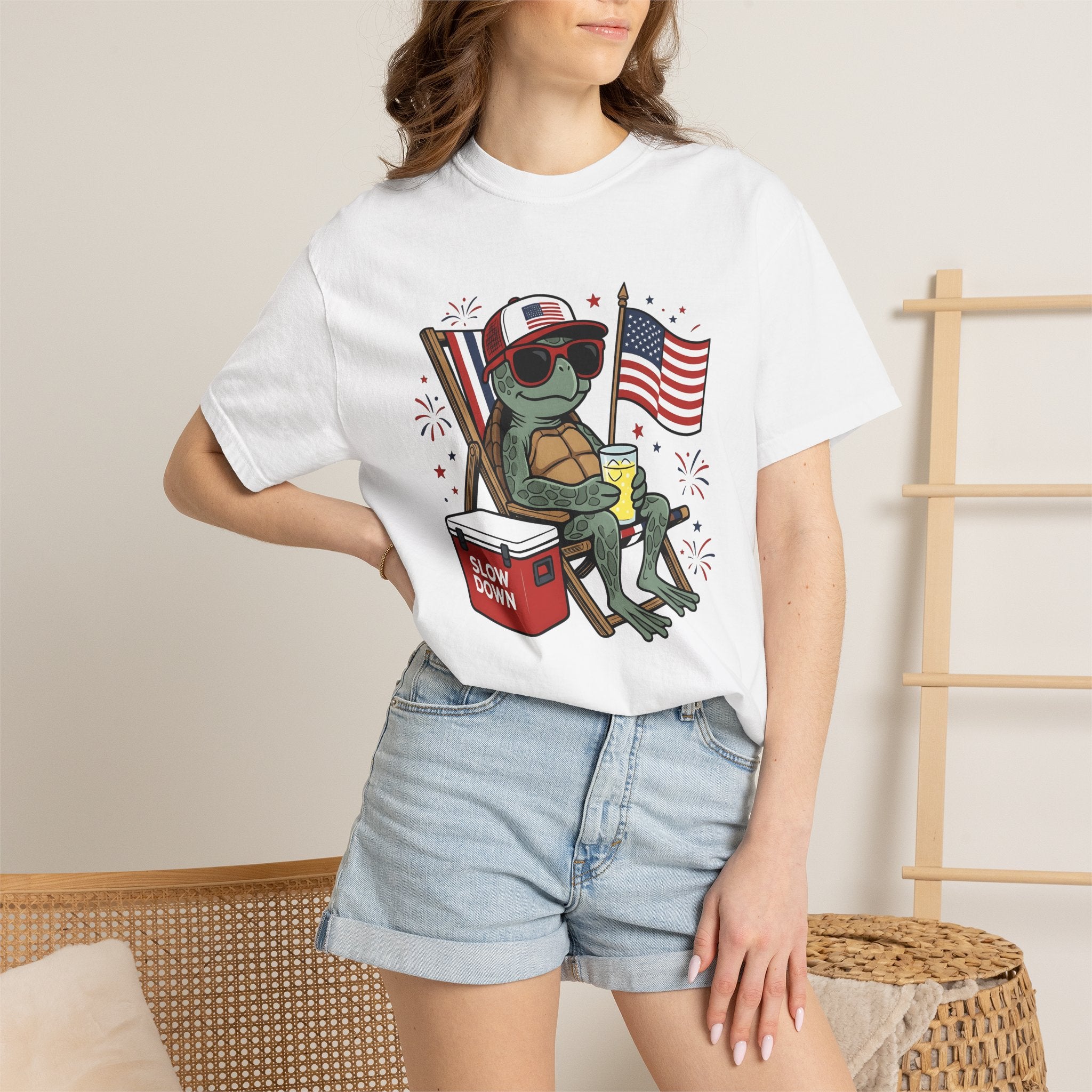 Turtle Sunglasses Shirt 4th Of July Summer Gift Women Cartoon Tee Turtle T-Shirt Independence Day Fan Toon Tshirt Vacation Graphic Retro
