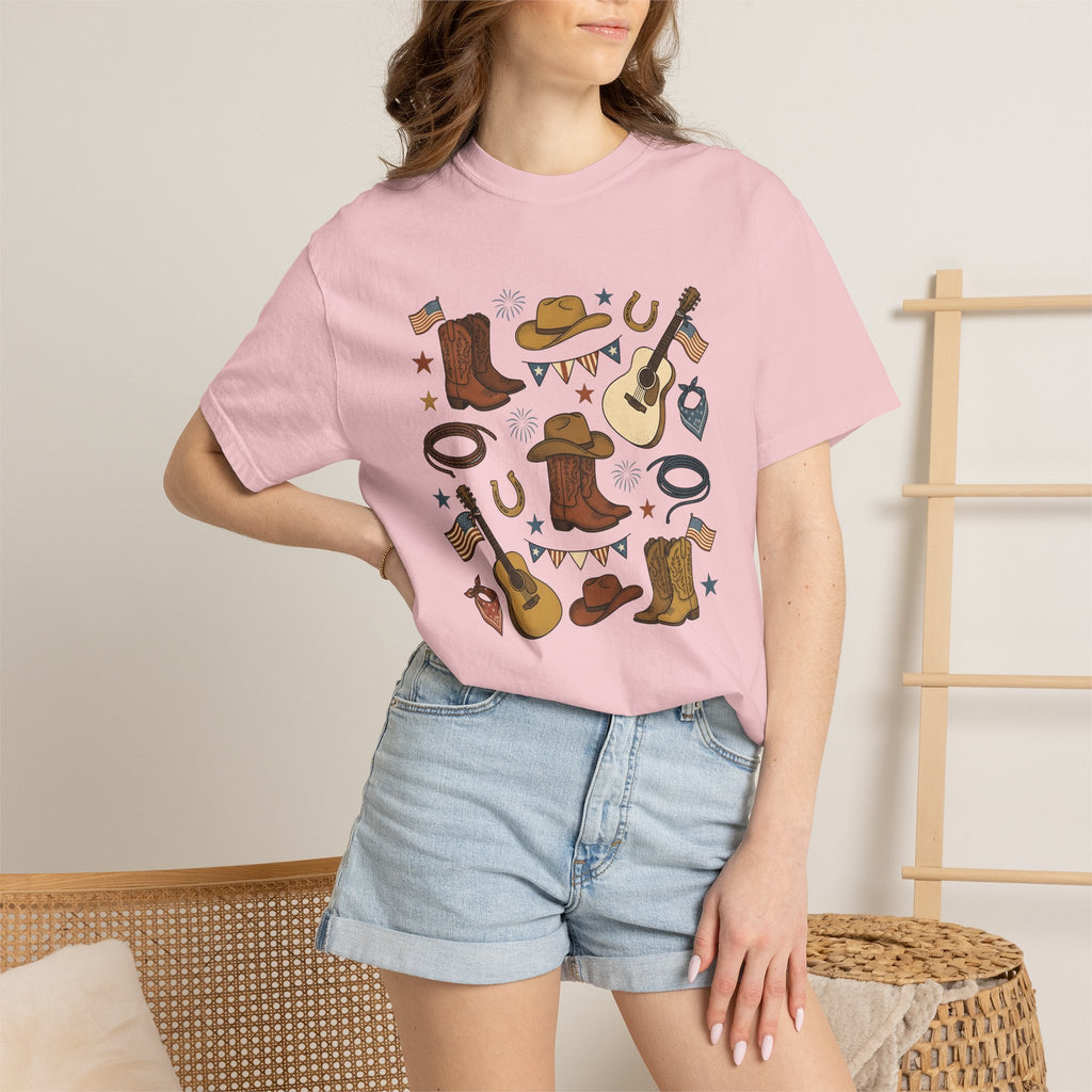 Cowboy Western Shirt America Cowboy Gift Women Antique Tee Rodeo T-Shirt American Fan Western Tshirt Cowboy Graphic Doodle Flag Design