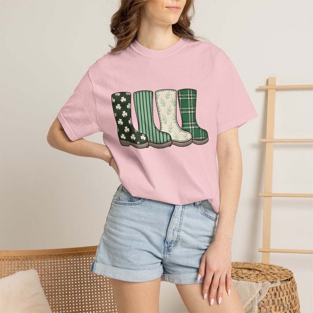 Rain Boots Shirt St. Patrick's Day Holiday Gift Women Farmhouse Tee Wellies T-Shirt Patrick's Day Fan Rustic Tshirt Celebration Graphic