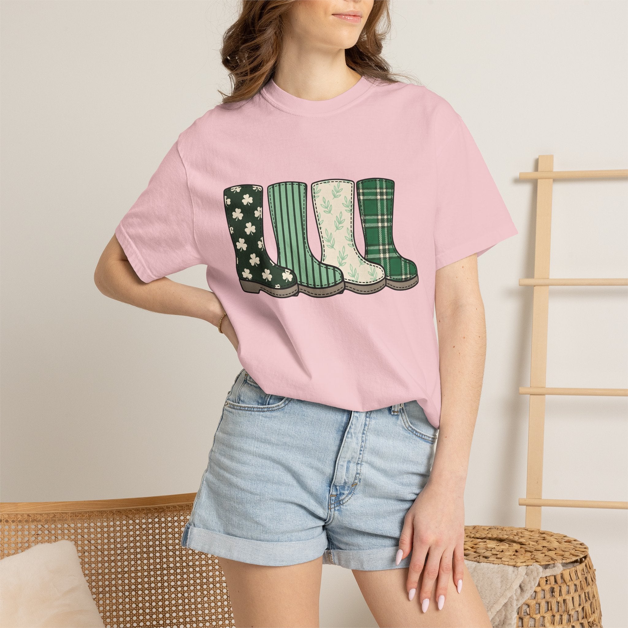 Rain Boots Shirt St. Patrick's Day Holiday Gift Women Farmhouse Tee Wellies T-Shirt Patrick's Day Fan Rustic Tshirt Celebration Graphic